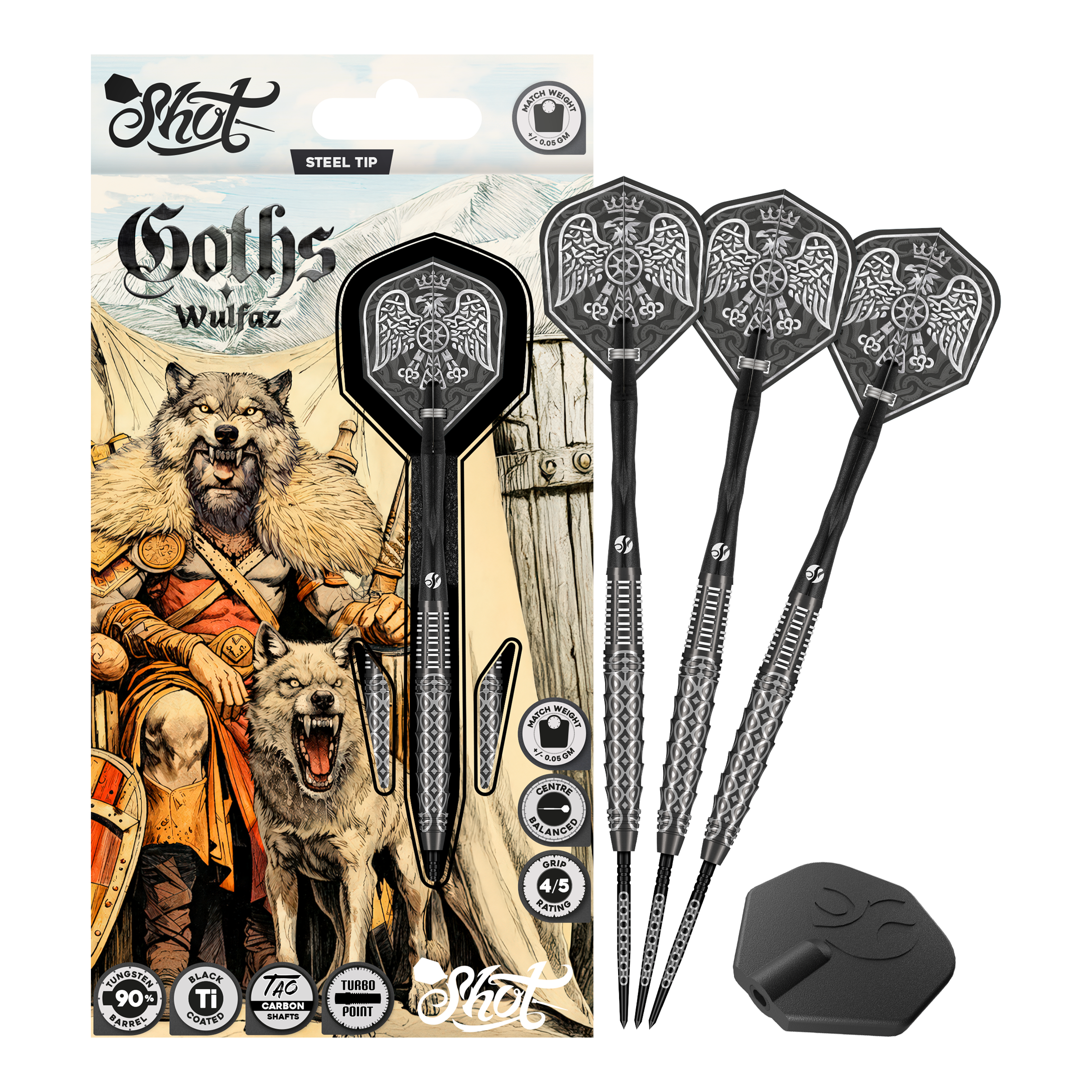 Shot Goths Wulfaz Turbo Point stalen dartpijlen - 23 g Shot Goths Wulfaz Turbo Point stalen dartpijlen - 23 g