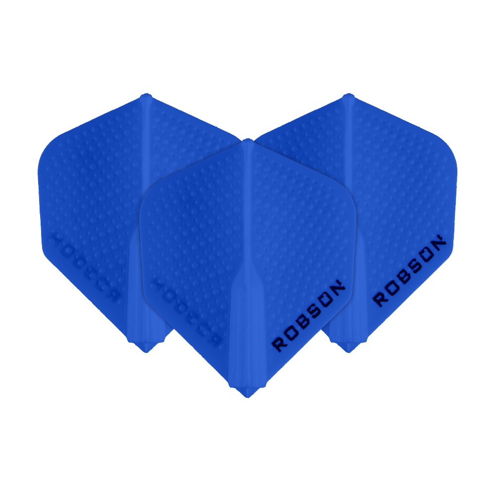 Robson Plus Dimple Flights - Blau Das Bild zeigt drei blaue Robson Plus Dimple Flights. Sie haben eine strukturierte Oberfläche und den Schriftzug "ROBSON" aufgedruckt.