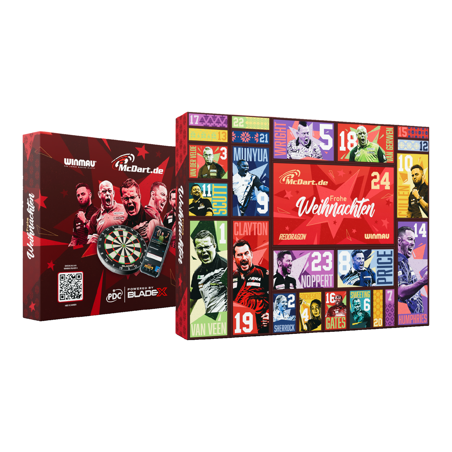 McDart stalen dartpijlen adventskalender 2026 Hier ist der McDart Steel-Darts Adventskalender 2026 abgebildet. Die Verpackung hebt das Adventskalender-Design für Darts-Spieler hervor.