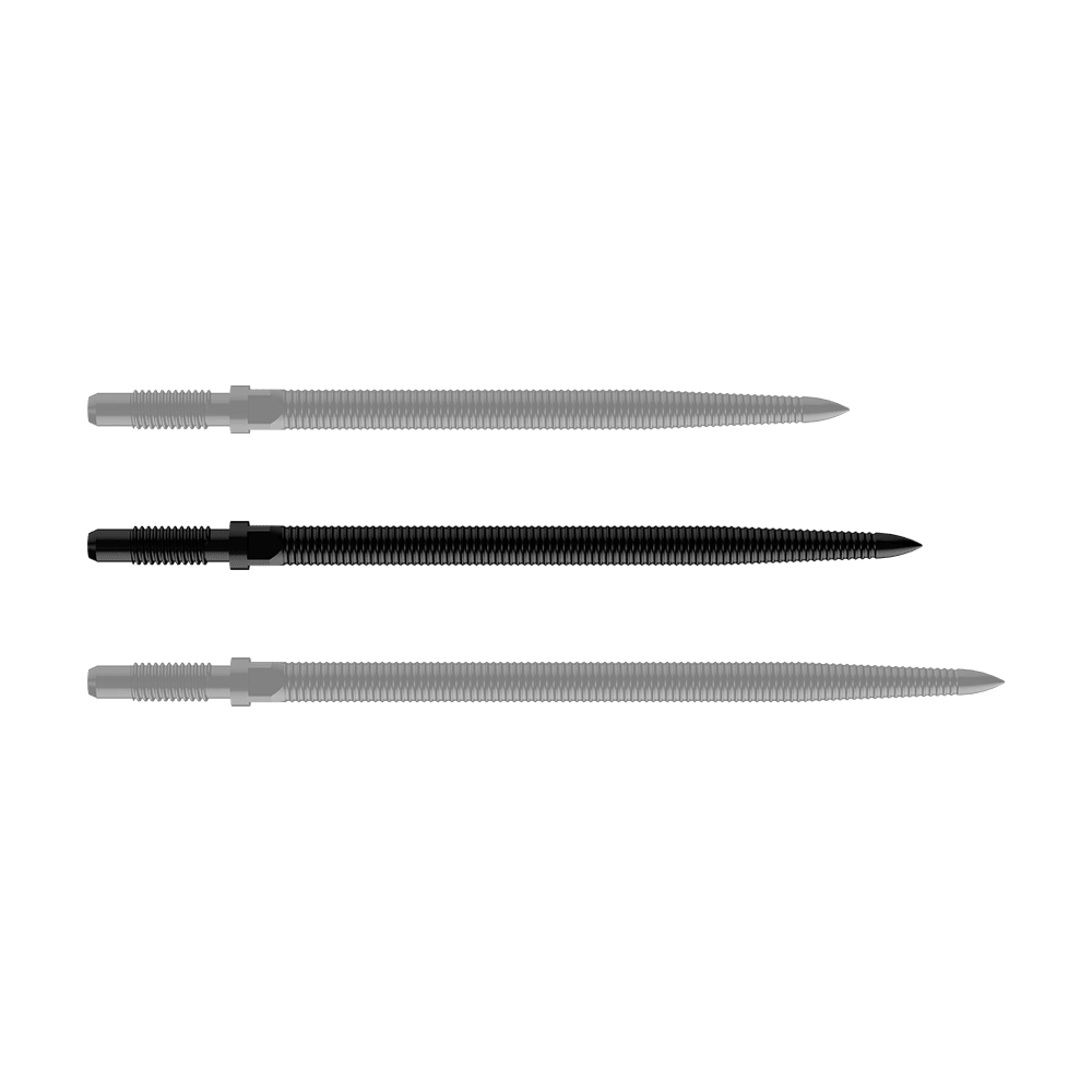 Bulls NL Convertible Point Dart Tips - Micro Grip - Zwart Dargestellt ist eine schwarze Dartspitze, Modell MicroGrip in 36mm Länge. Das Produkt ist unter dem Dateinamen BU57705_BullsNL_Convertible_Points_MicroGrip_Schwarz_36mm_1 bekannt.