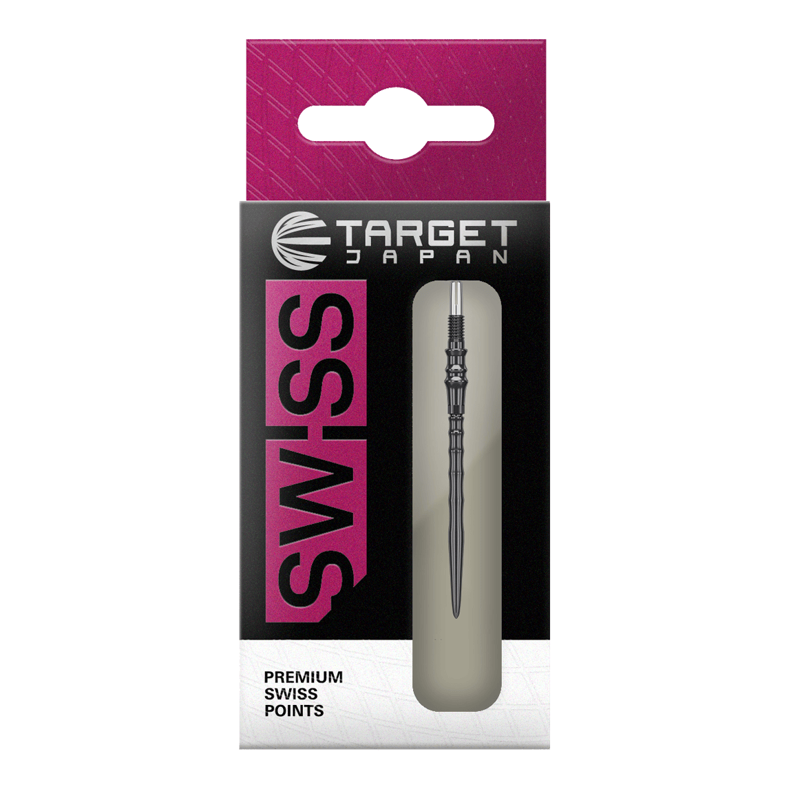 Target Japan Premium Swiss Point Steel Dartpunten - Zwart Das Bild zeigt die Target Japan Premium Swiss Point Steldartspitzen - Schwarz. Es handelt sich um hochwertige Steeldartspitzen für präzises Dartspiel.