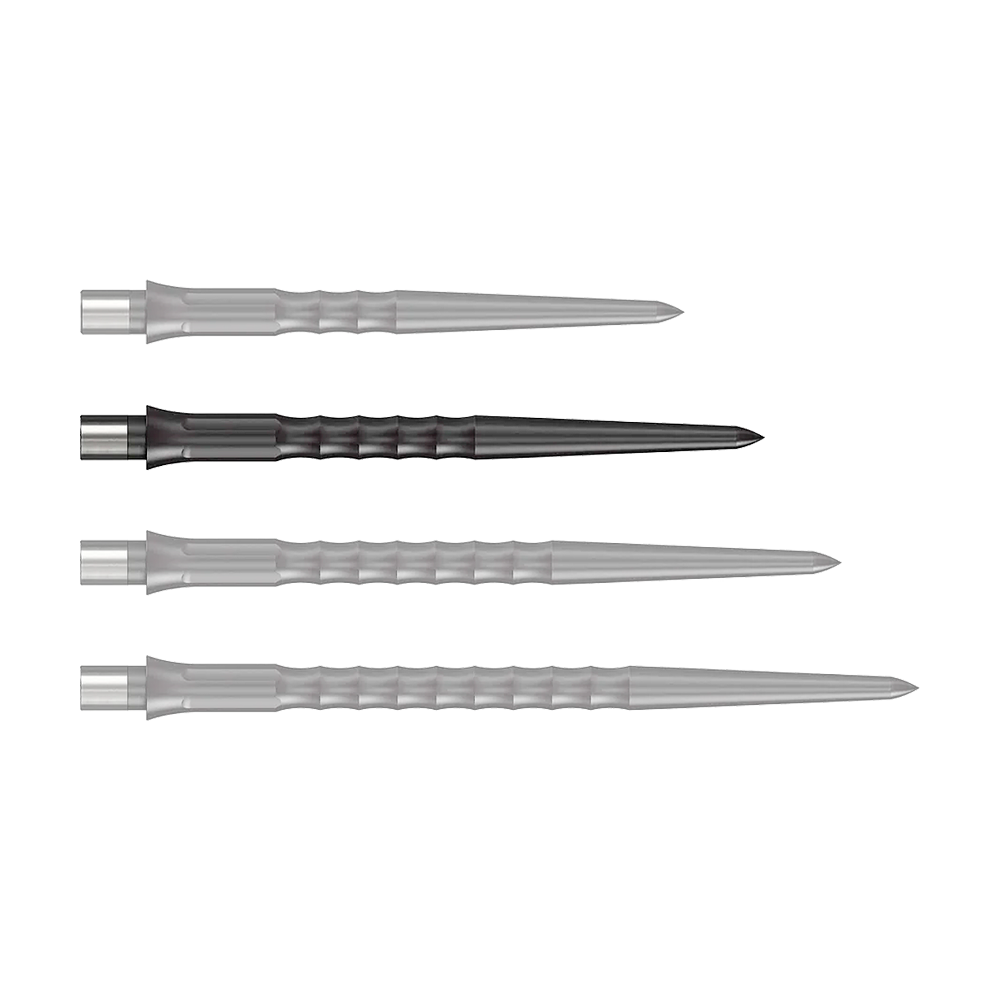 Caliburn System Steeldart Tips - Ripple - NoLip - Zwart Auf dem Bild ist eine schwarze Steeldartspitze mit Ripple NoLip Design, 32 mm lang, zu sehen. Sie ist Teil des Caliburn Evo Systems.