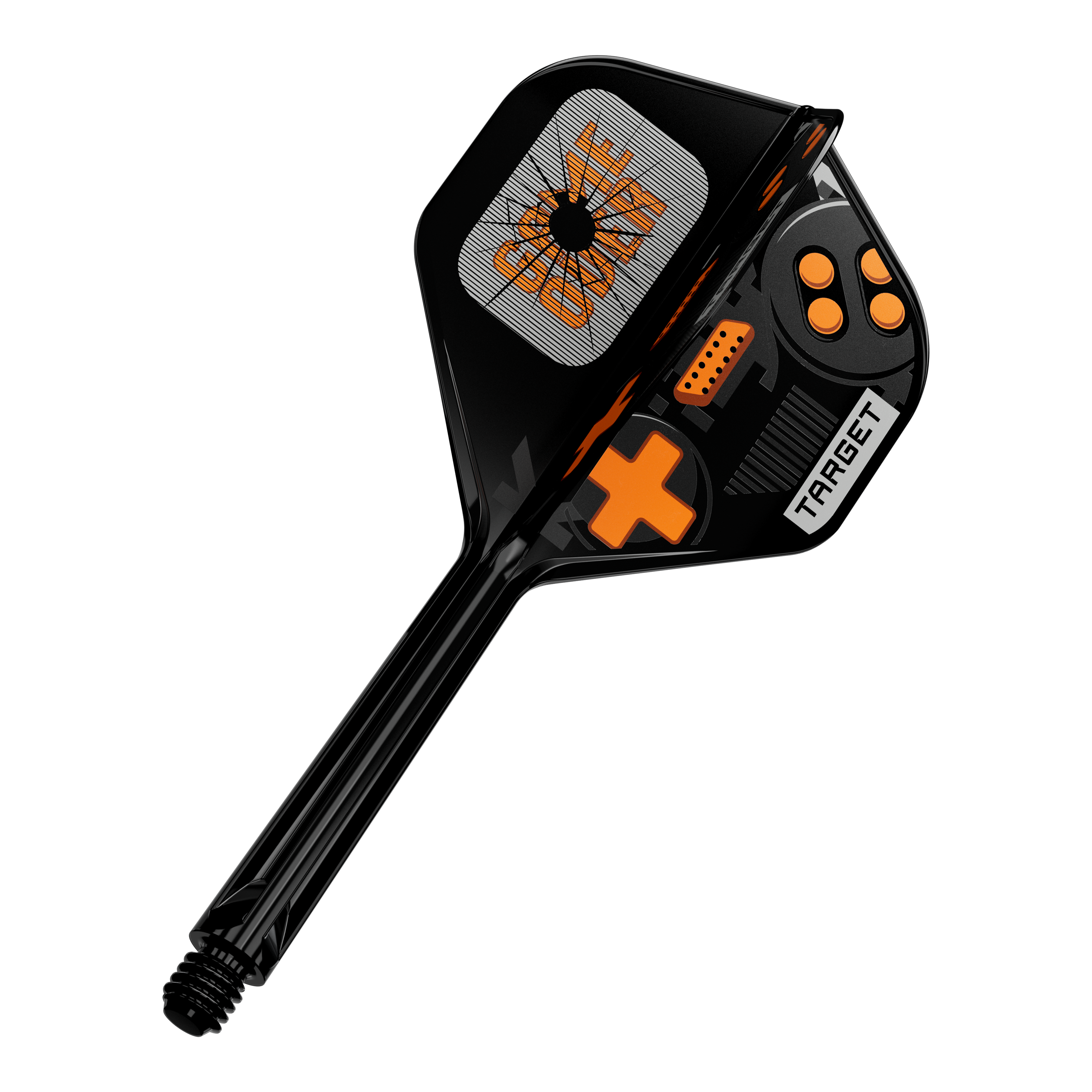 Abgebildet ist ein Produkt mit dem Namen 410581_Target_K-Flex_GameOver_No2_Standard_Flights_33mm_1. Es handelt sich um ein Zubehörteil für Darts, vermutlich ein Dart-Flight.