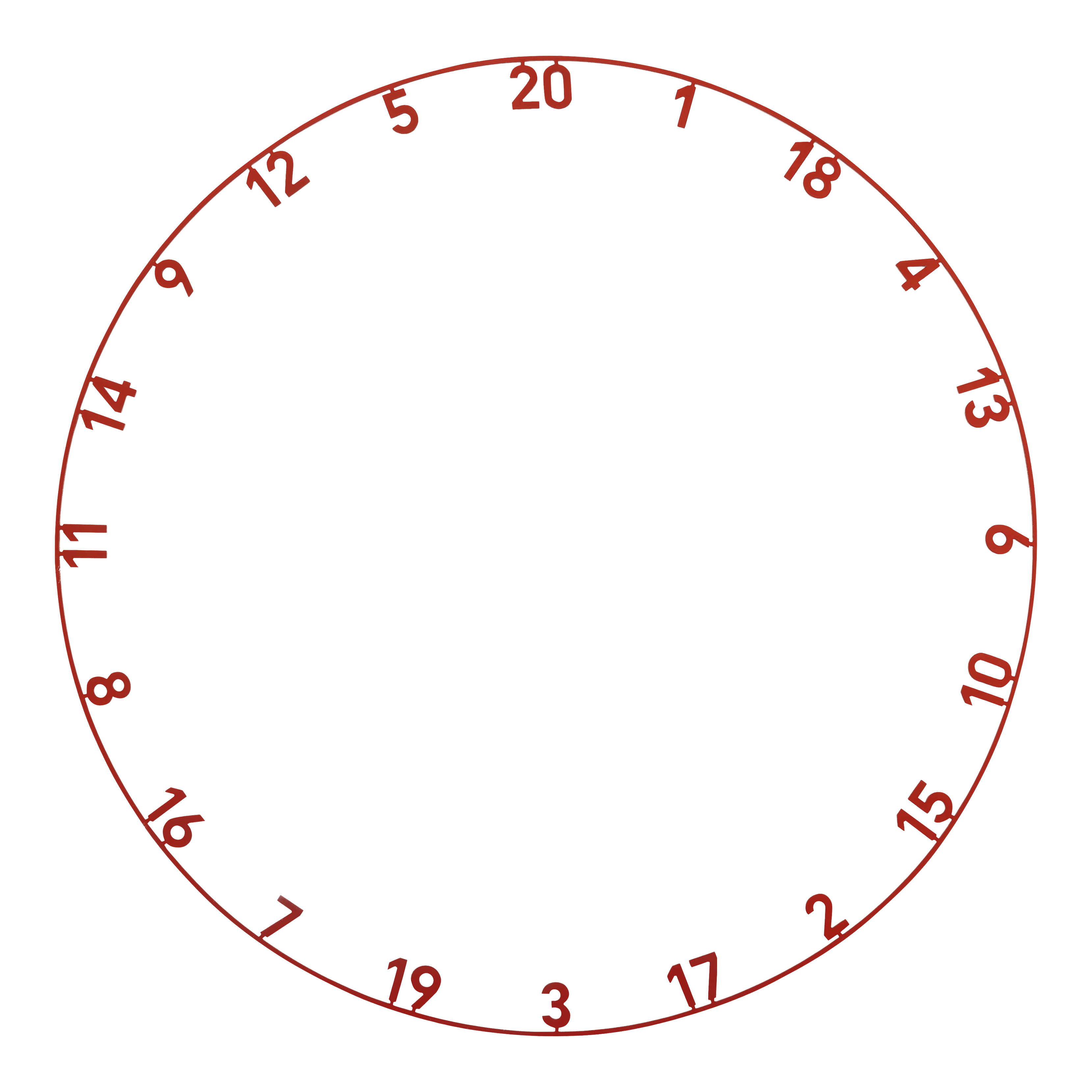 Precieze 180 OnePiece Lasercut Nummerring Das Bild stellt das Produkt ONE1003_Precise180_OnePiece_Lasercut_Zahlenring_FadedRed_1 dar. Es handelt sich vermutlich um einen lasergeschnittenen Zahlenring in Rot für ein Dartboard.