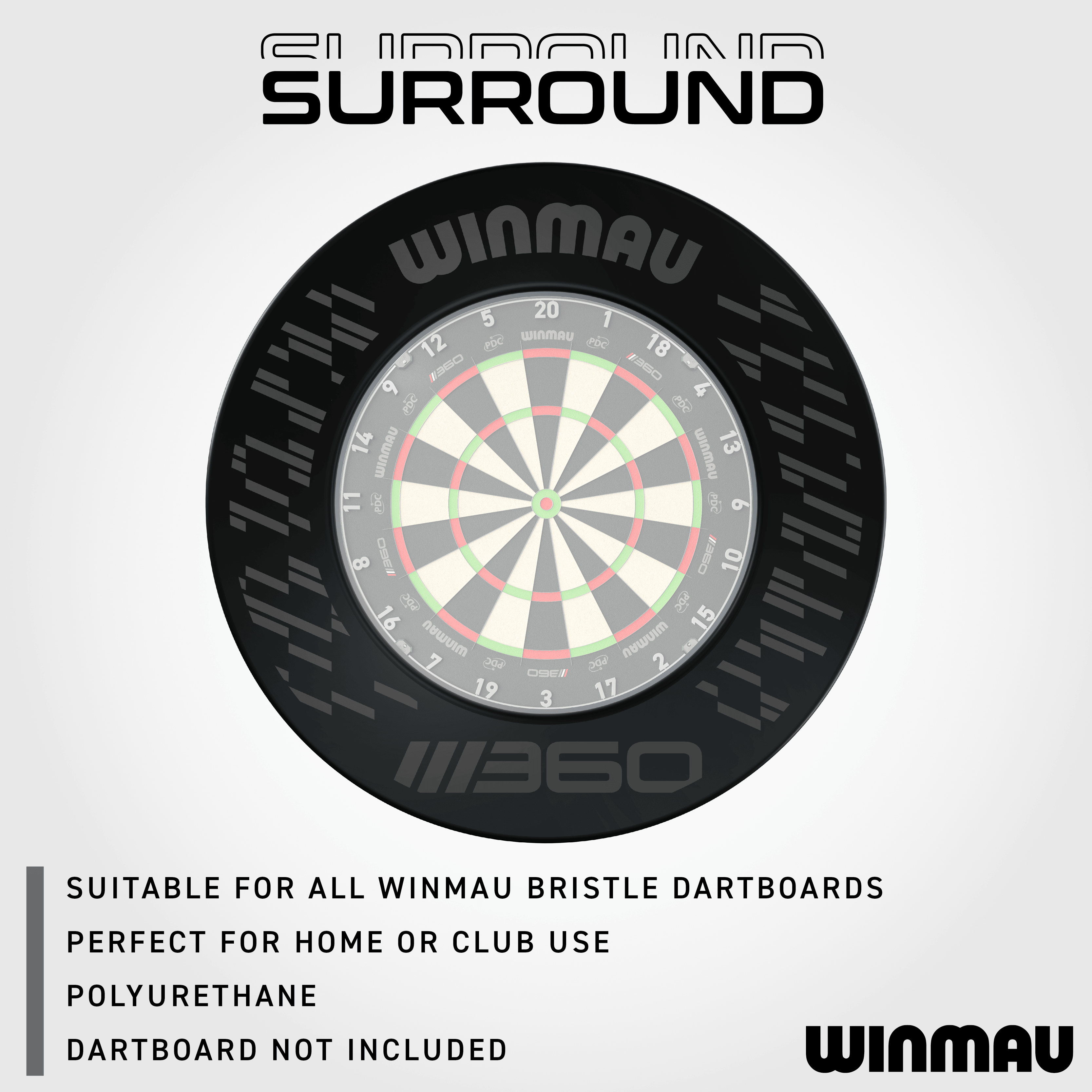 Winmau Blade 360 Dartbord Surround - Zwart Das Bild zeigt das Winmau Blade 360 Dartboard Surround in Schwarz. Es ist eine praktische Ergänzung zum Schutz der Wände beim Dartspielen.