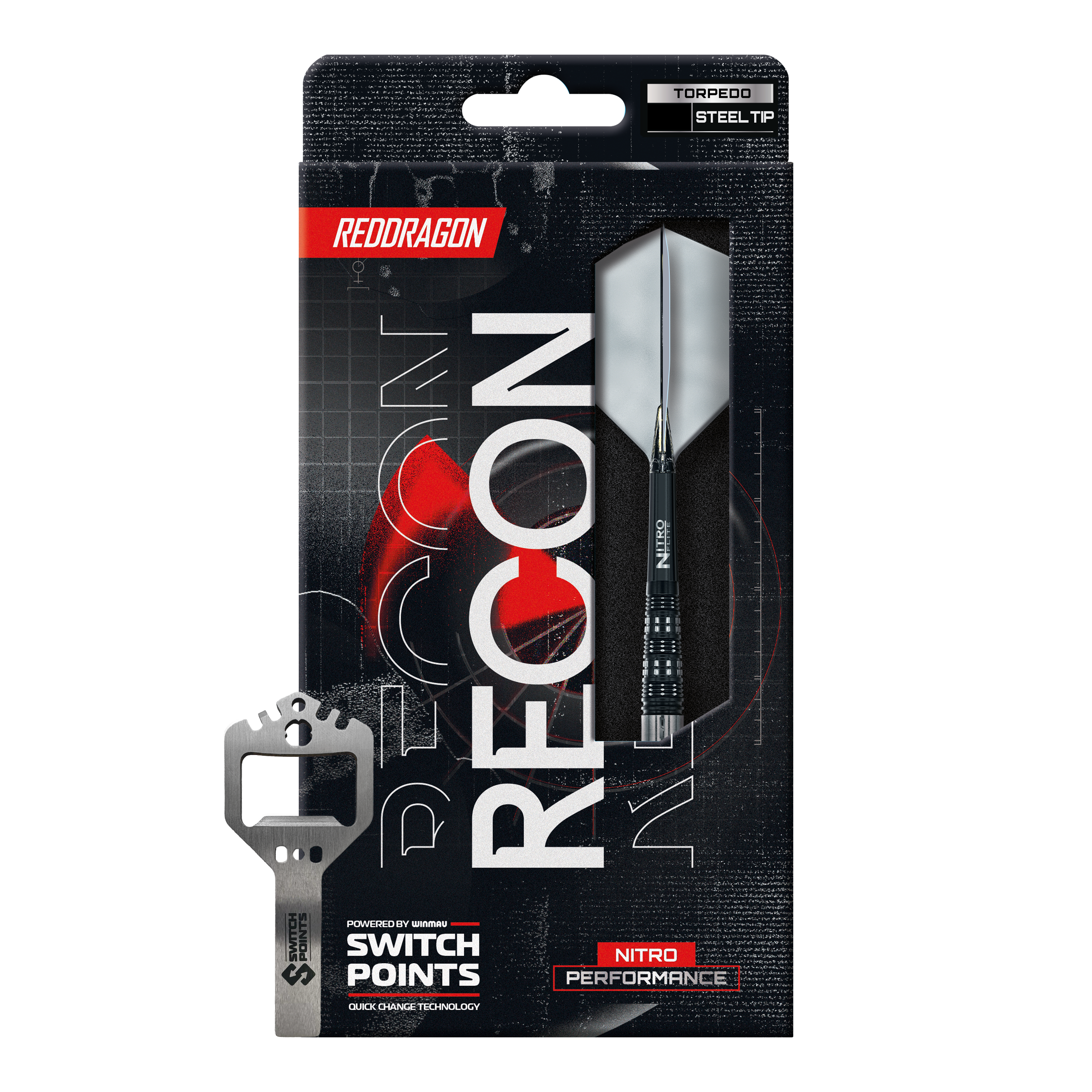 Red Dragon Verkenning Torpedo Stalen Pijltjes Auf dem Bild sind die Red Dragon Recon Torpedo Steeldarts - 23g zu erkennen. Die Steeldarts liegen parallel zueinander.