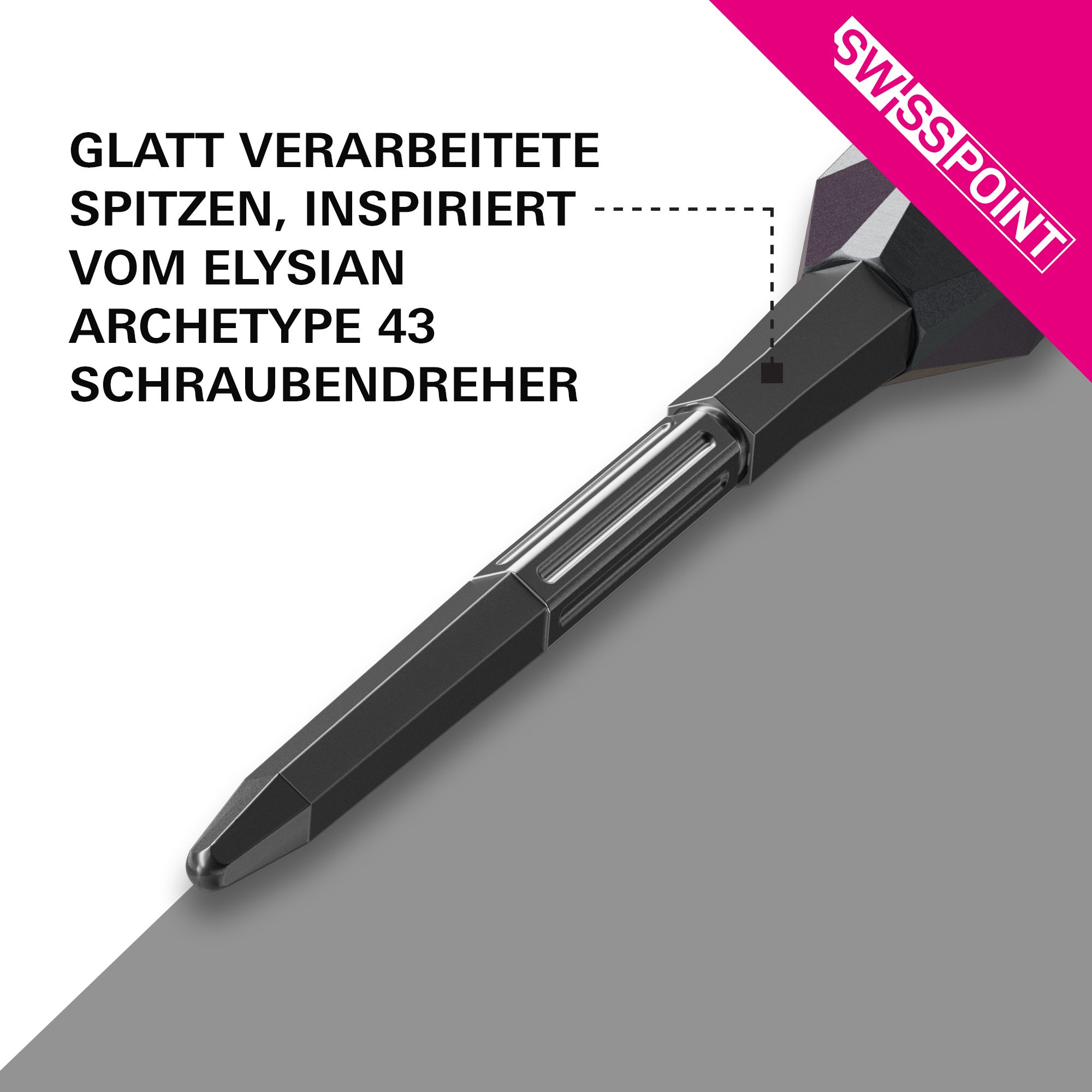 Target Elysian Archetype 43 Swiss Point stalen dartpijlpunten - zwart Die Target Elysian Archetype 43 Swiss Point Steeldartspitzen in Schwarz sind dargestellt. Sie eignen sich hervorragend für präzise Würfe beim Dartspiel.