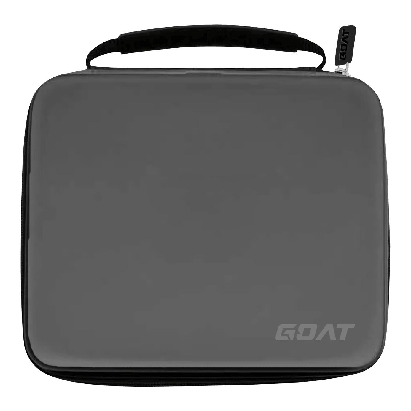 GOAT Locker XXL Dart Portemonnee Auf dem Bild ist ein graues Etui mit einem Griff und einem Reißverschluss zu sehen. In der rechten unteren Ecke befindet sich das Logo „GOAT“.