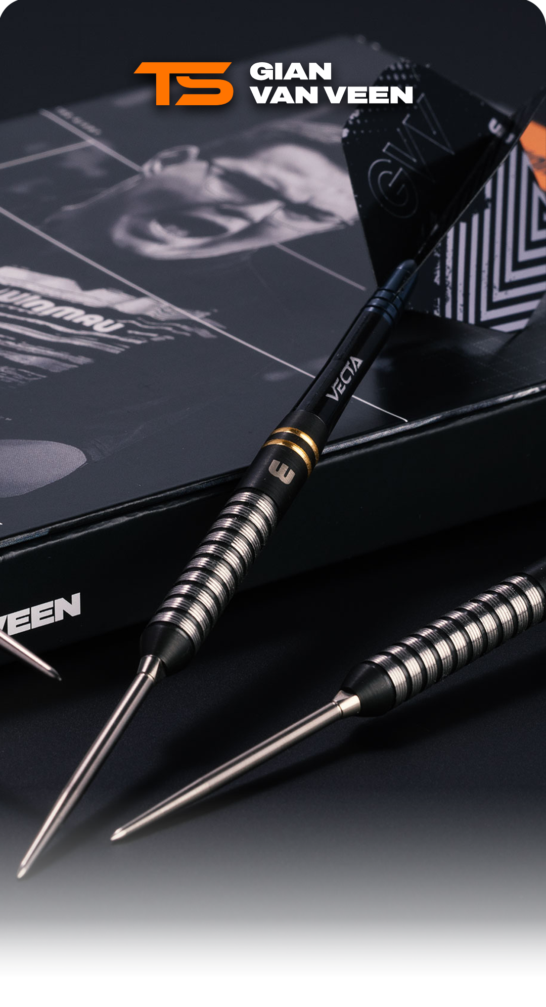 Es ist ein Werbebild mit mehreren Darts in einer Reihe abgebildet. Die Flights sind unterschiedlich gestaltet.