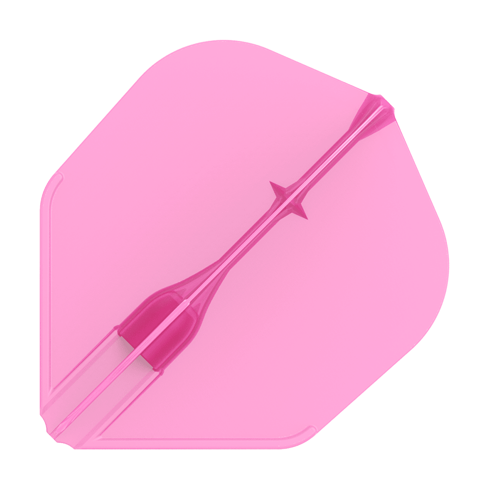 L-L-Style3EZ-vluchten Das Bild zeigt eine pinke Dart-Flügelfeder. Sie hat eine glatte Oberfläche und eine klassische Form.
