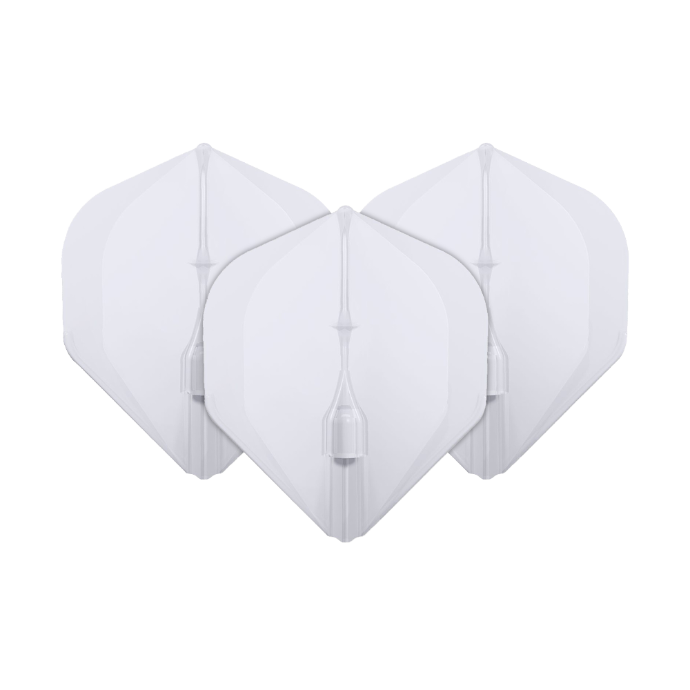 L-Style Champagne L1EZ Standaard Vluchten Das Bild zeigt drei weiße L-Style Champagne L1EZ Standard Flights für Dartpfeile. Sie sind nebeneinander in einer Reihe angeordnet.