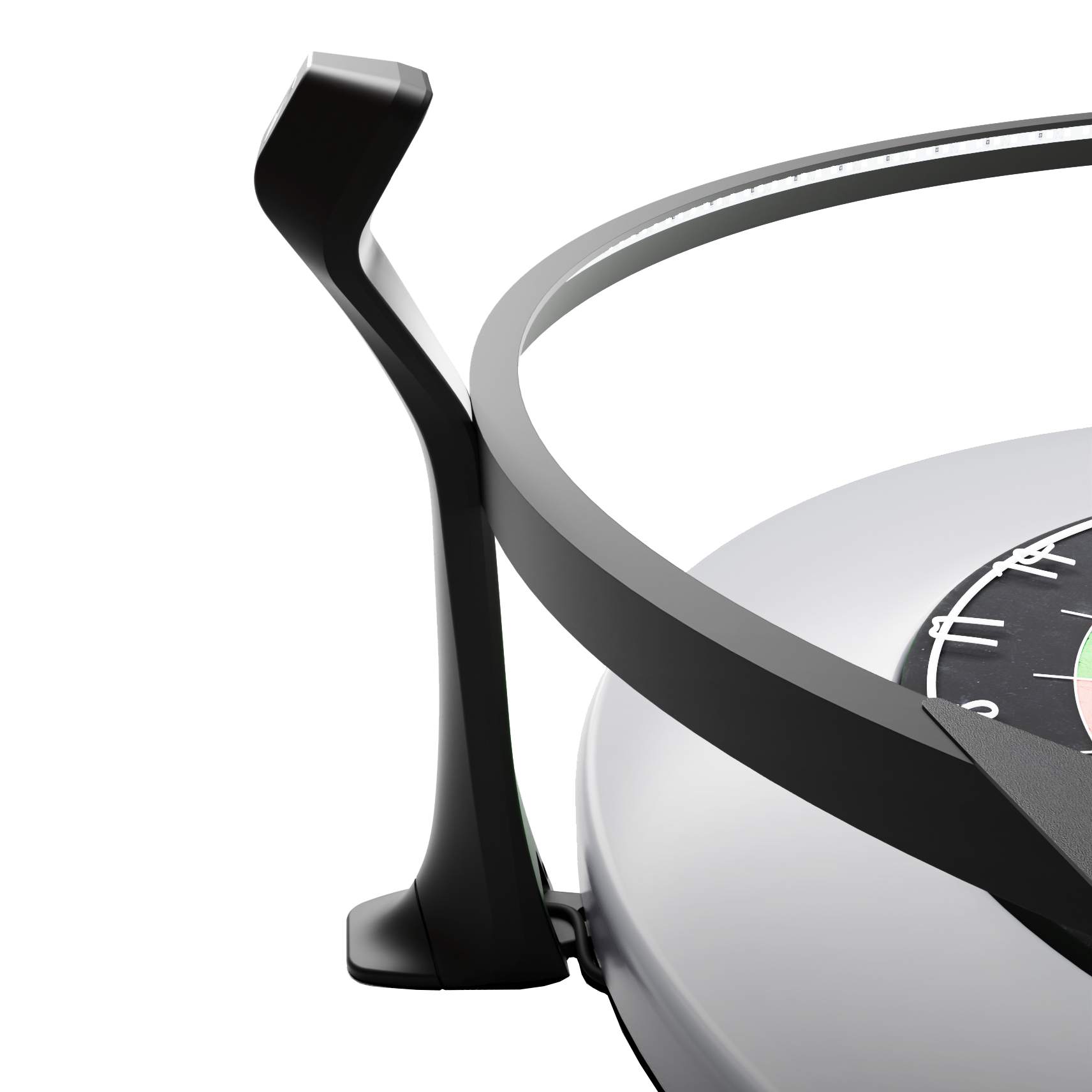 Scolia Home 2 FLEX - Elektronisch autoscoringsysteem met verlichtingsring 2026 Das Bild zeigt einen Teil des Scolia Home 2 FLEX, einem elektronischen Score-System mit Beleuchtungsring. Man sieht den schwarzen Befestigungsarm und den beleuchteten Ring rund um ein Dartboard.