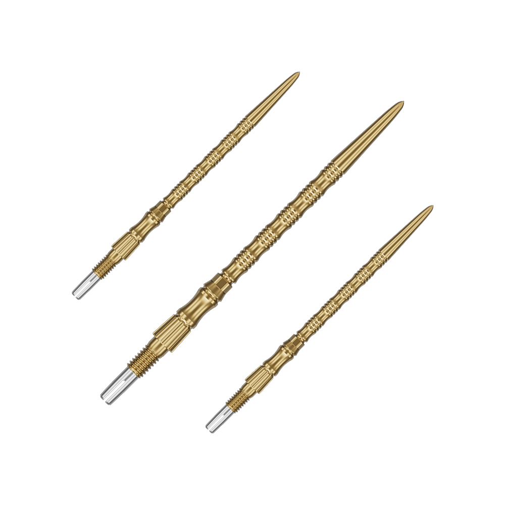 Target Signature Swiss Point TRB stalen dartpunten - goud Das Bild zeigt ein Set goldener Dartspitzen mit 42mm Länge. Die Spitzen sind Target SwissPoint Signature TRB Dartspitzen.