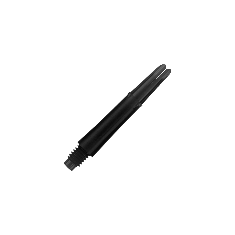 L-L-Style-Shafts Locked Straight - Zwart Das Bild zeigt einen schwarzen, geraden Dart-Schaft. Der Schaft hat ein Gewinde am unteren Ende und ist 32 mm lang.