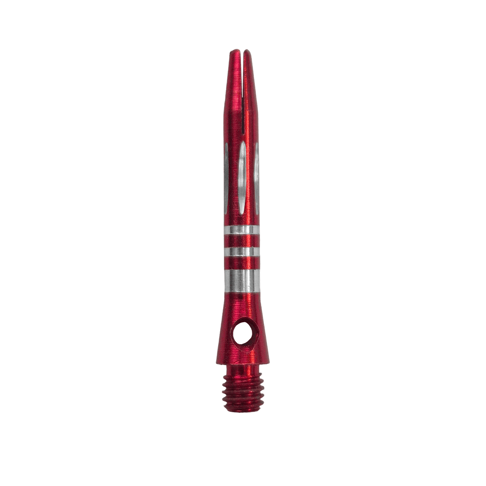 Diamantgeslepen aluminium schachten met ringen - Rood - 35 mm Zu sehen ist der Ringed Diamond Cut Aluminium Shafts - Rot - 35 mm. Der Schaft ist aus rotem Aluminium gefertigt und besitzt eine strukturierte Oberfläche.