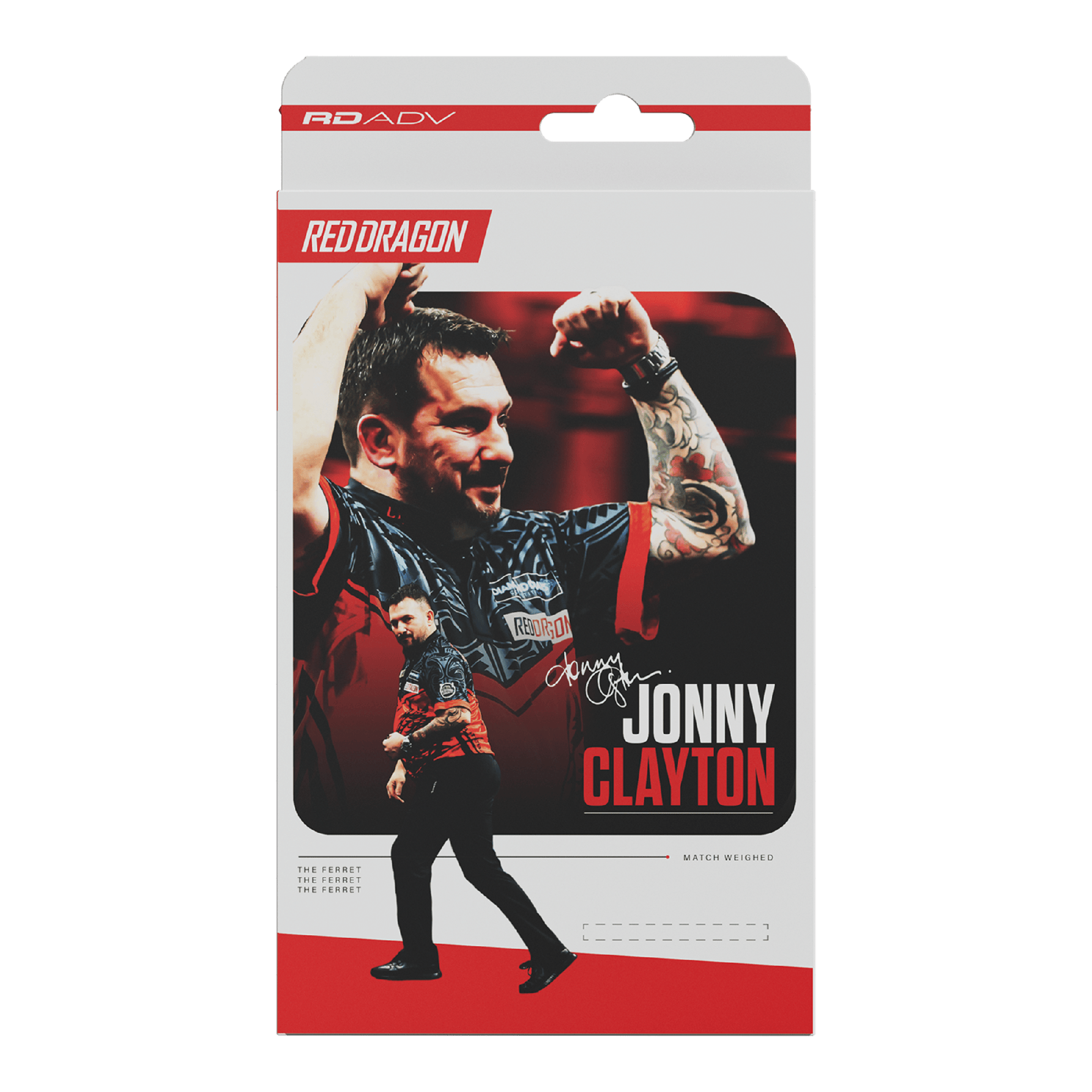 Red Dragon Jonny Clayton RD-ADV softdarts - 18 g Das Bild zeigt die Red Dragon Jonny Clayton RD-ADV Softdarts - 18g. Ein Softdart ist aus einer leicht anderen Perspektive zu sehen.