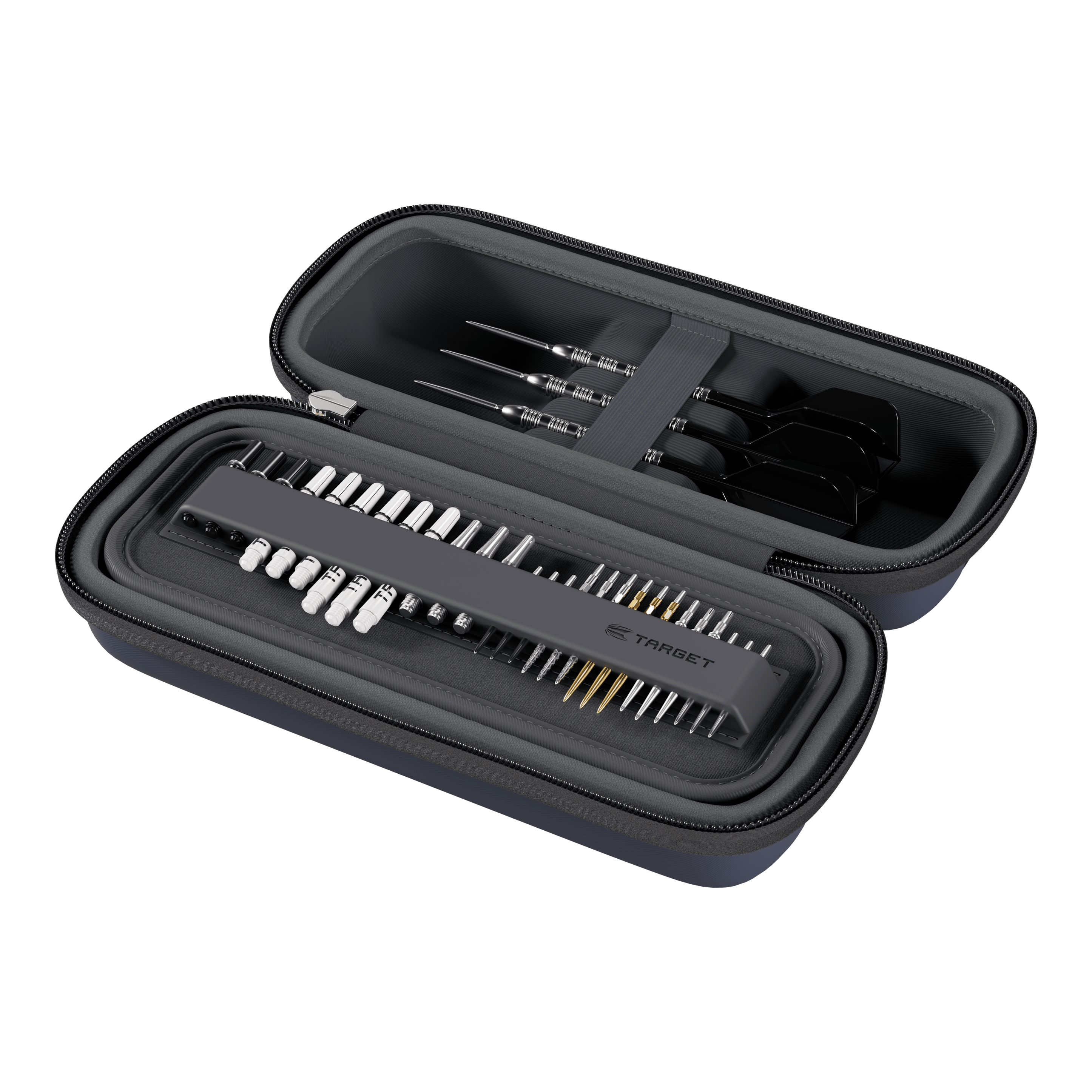 Target BOA Dartcase Ein Dartcase in den Farben Navy und Dunkelgrau ist abgebildet. Es ist vermutlich das Target BOA Dartcase.