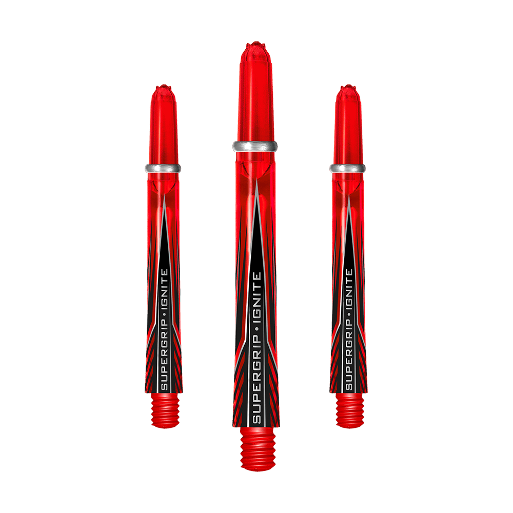 HR385_Harrows_Supergrip_Ignite_Shafts_Rot_47mm_1zgAmlX3Ti23ya Das Bild zeigt drei rote Harrows Supergrip Ignite Shafts. Sie sind für Dartpfeile und besitzen ein modernes, auffälliges Design.
