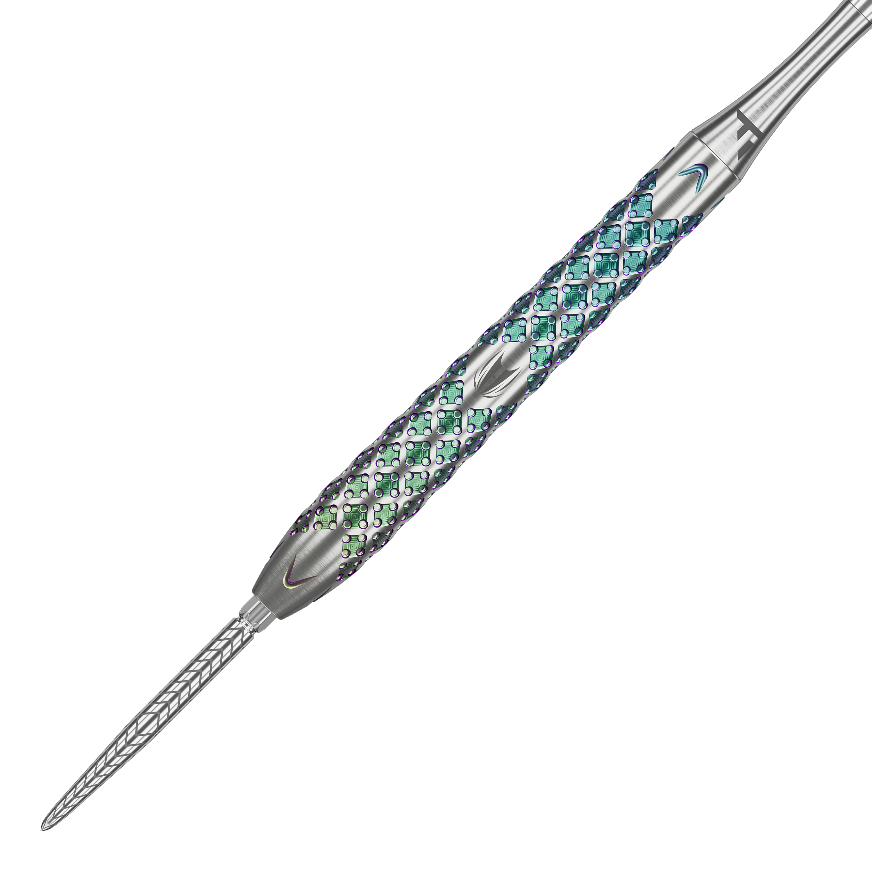Target Rove 03 Swiss Point stalen dartpijlen Der Target Rove 03 Swiss Point Steeldart hat ein silbernes Gehäuse mit auffälligem, farbig schimmerndem Griffmuster. Die Spitze ist fein strukturiert und sorgt für präzise Würfe.
