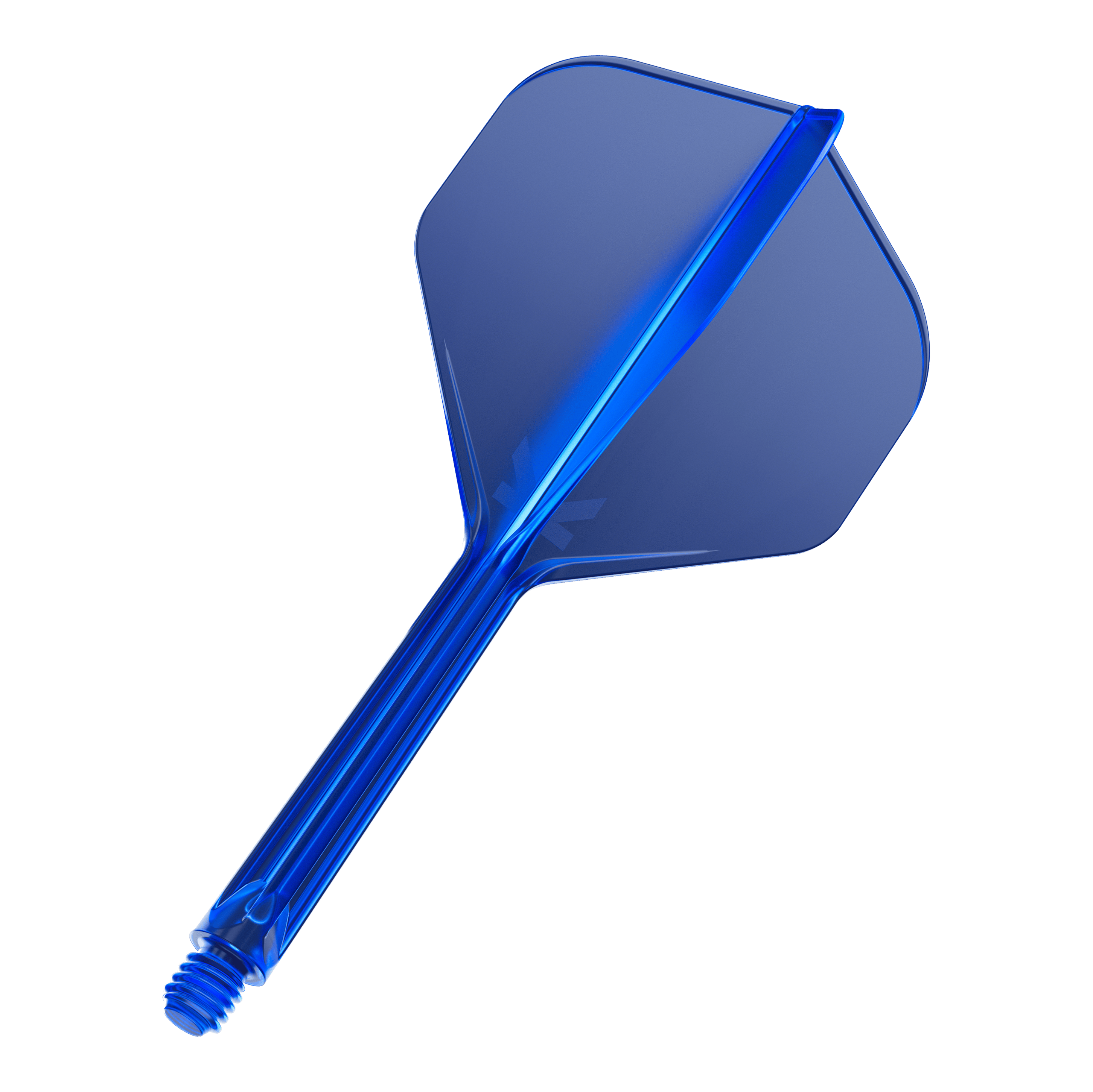 Target K-Flex No2 Standaard Vluchtsysteem - Blauw Das Bild zeigt einen blauen Dart-Flight mit integriertem Schaft. Der Flight ist durchsichtig und besitzt eine Standardform.