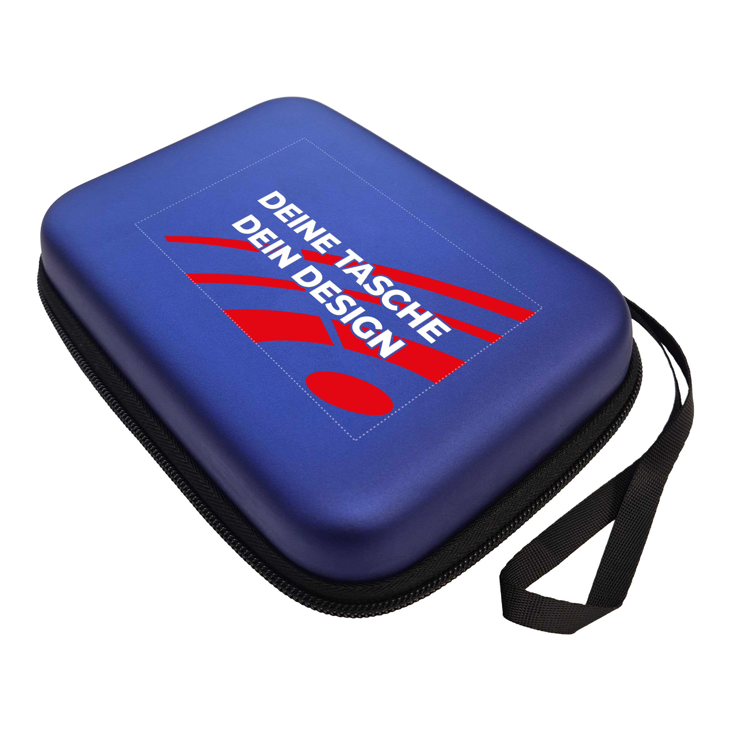 System-4 dartkoffer met jouw ontwerp Das Bild zeigt ein McDart System4 Dartcase in Blau Metallic. Das Etui ist geschlossen dargestellt.