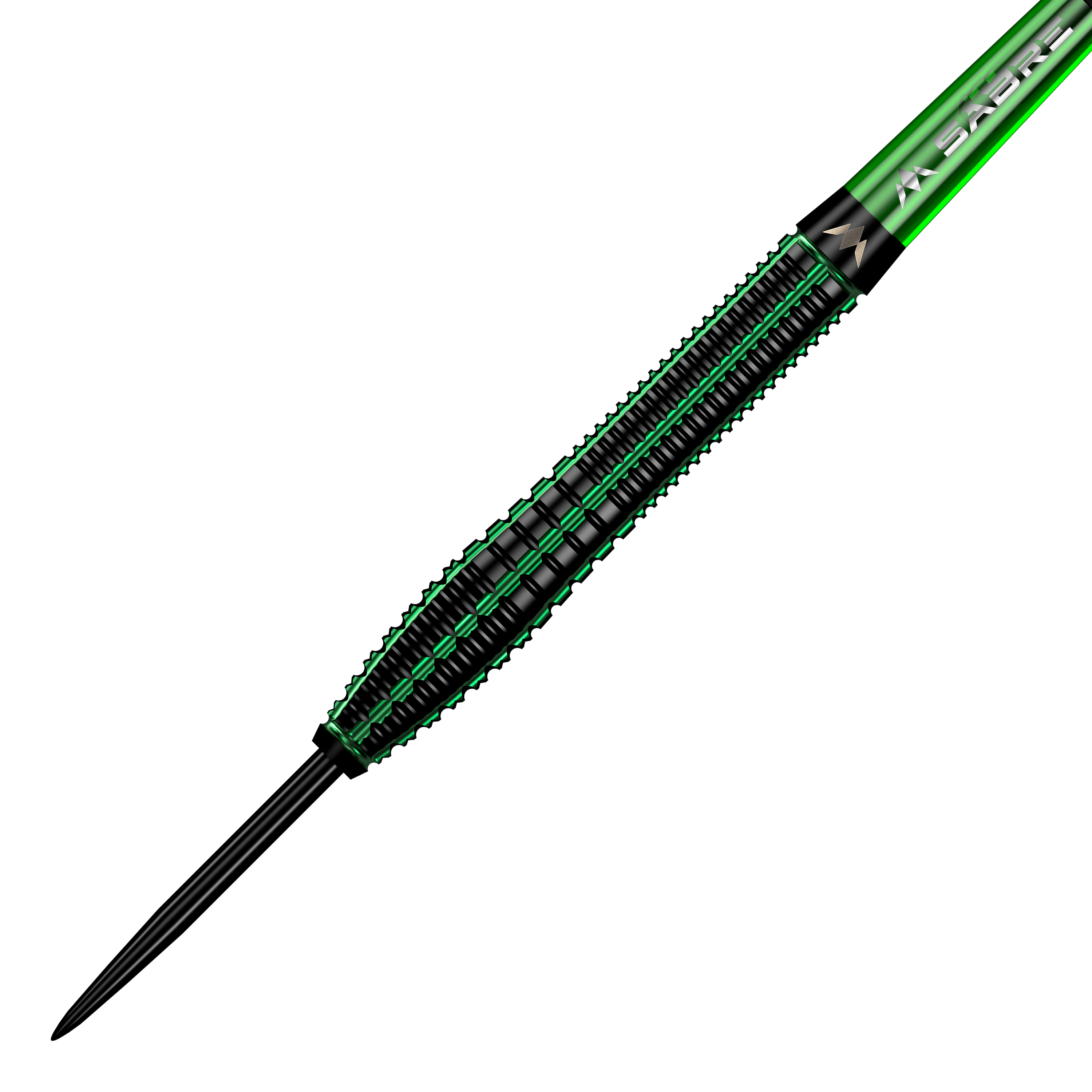 Mission Venom stalen darts Das Bild zeigt einen Mission Venom Steeldart mit einem schwarzen und grünen Design. Der Dartpfeil hat eine schlanke Form und auffällige grüne Akzente entlang des Schafts.