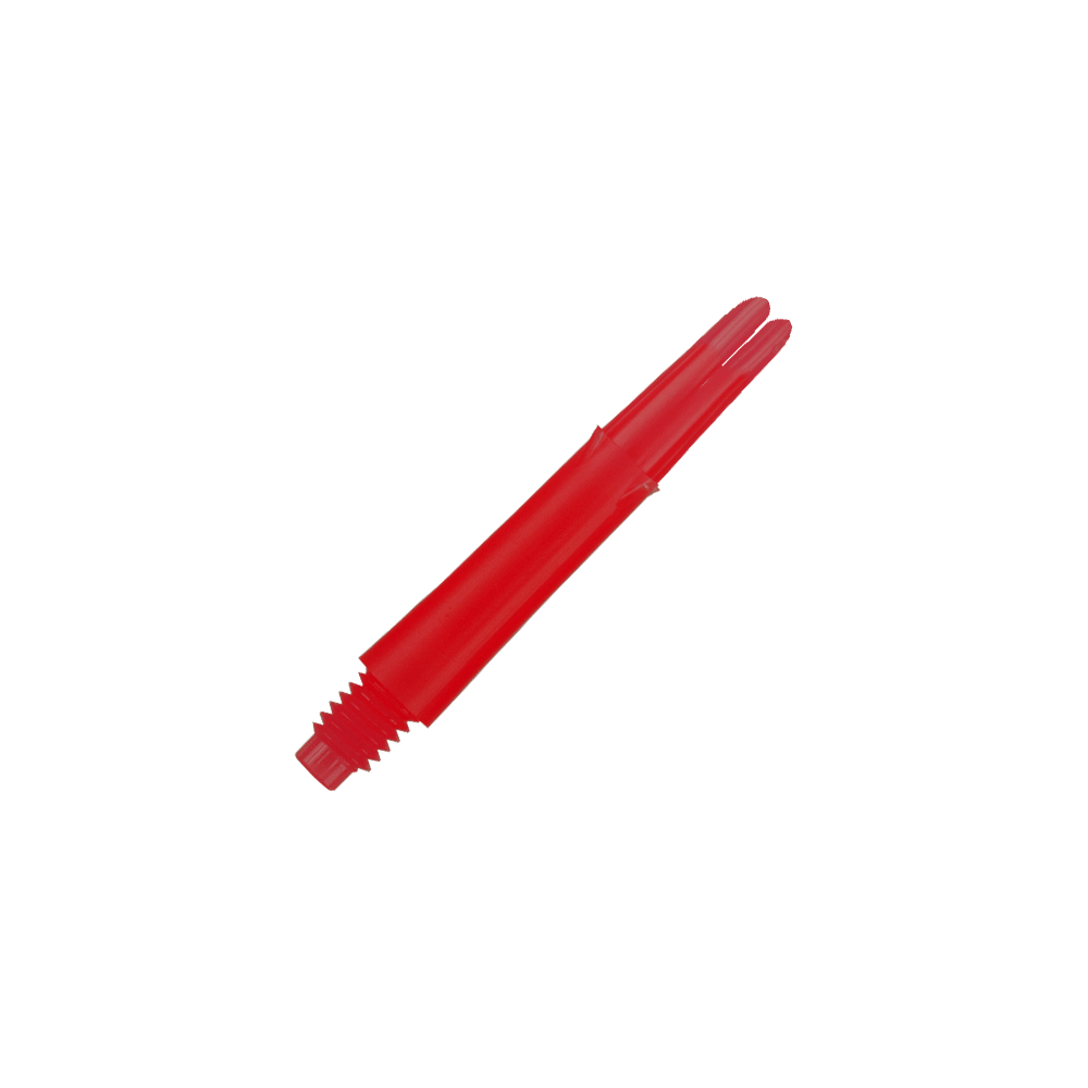 L-L-Style-Shafts Locked Straight - Rood Das Bild zeigt einen geraden, roten Dart-Schaft. Er besitzt ein Gewinde an einem Ende und ist ohne Kappen abgebildet.