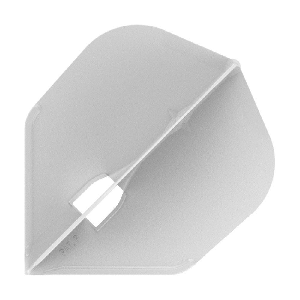 L-Style Champagne L3PRO Shape Flights Dies ist ein weißes, transparentes Dart-Flügel (Flight) in klarer Ausführung. Es hat eine klassische, leicht eckige Form und besteht aus Kunststoff.