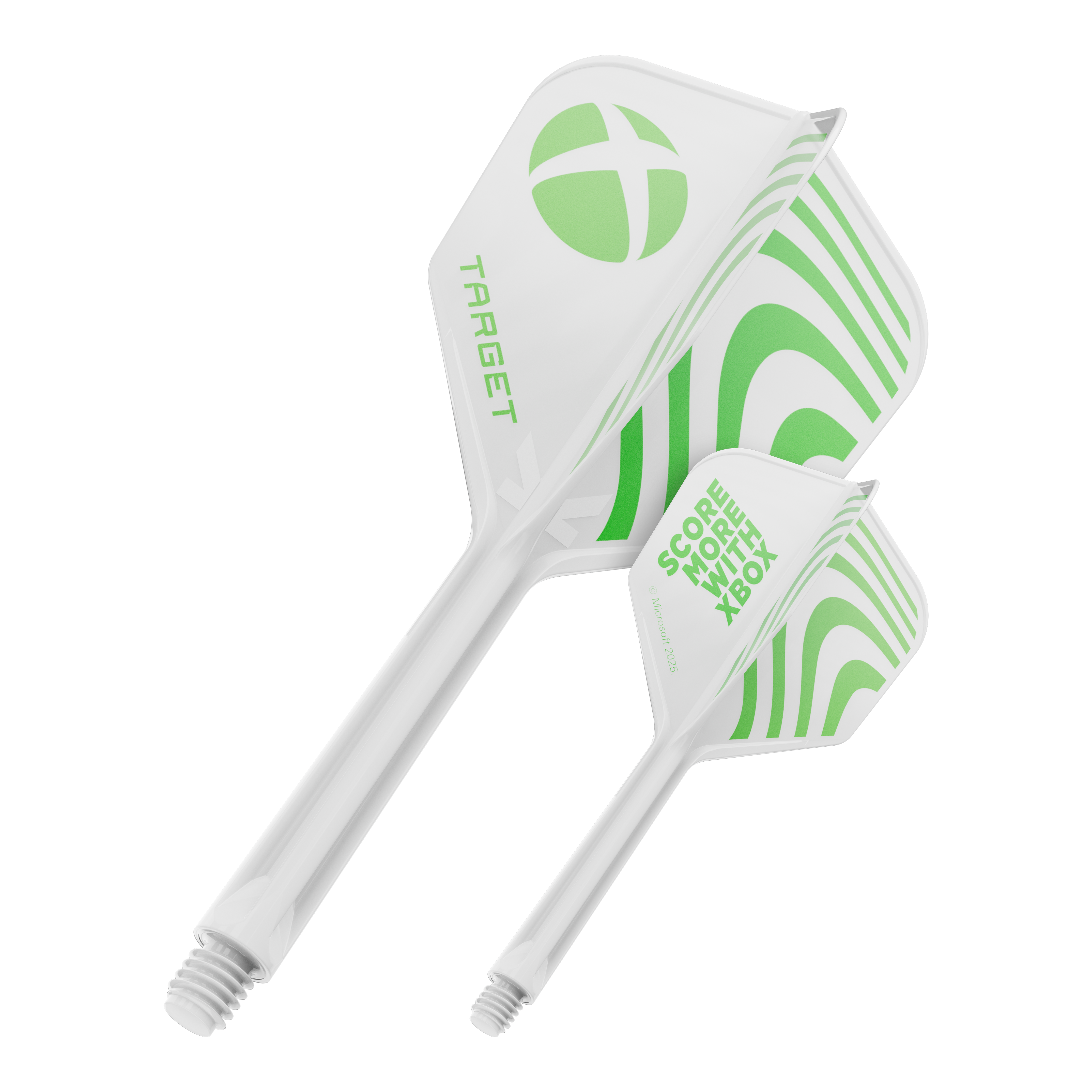 Target Xbox K-Flex No6 Flights - Wit Das Bild zeigt wahrscheinlich einen Target Xbox KFlex No6 Flights in der Größe 33mm. Es wird ein einzelnes Dart-Zubehör präsentiert.