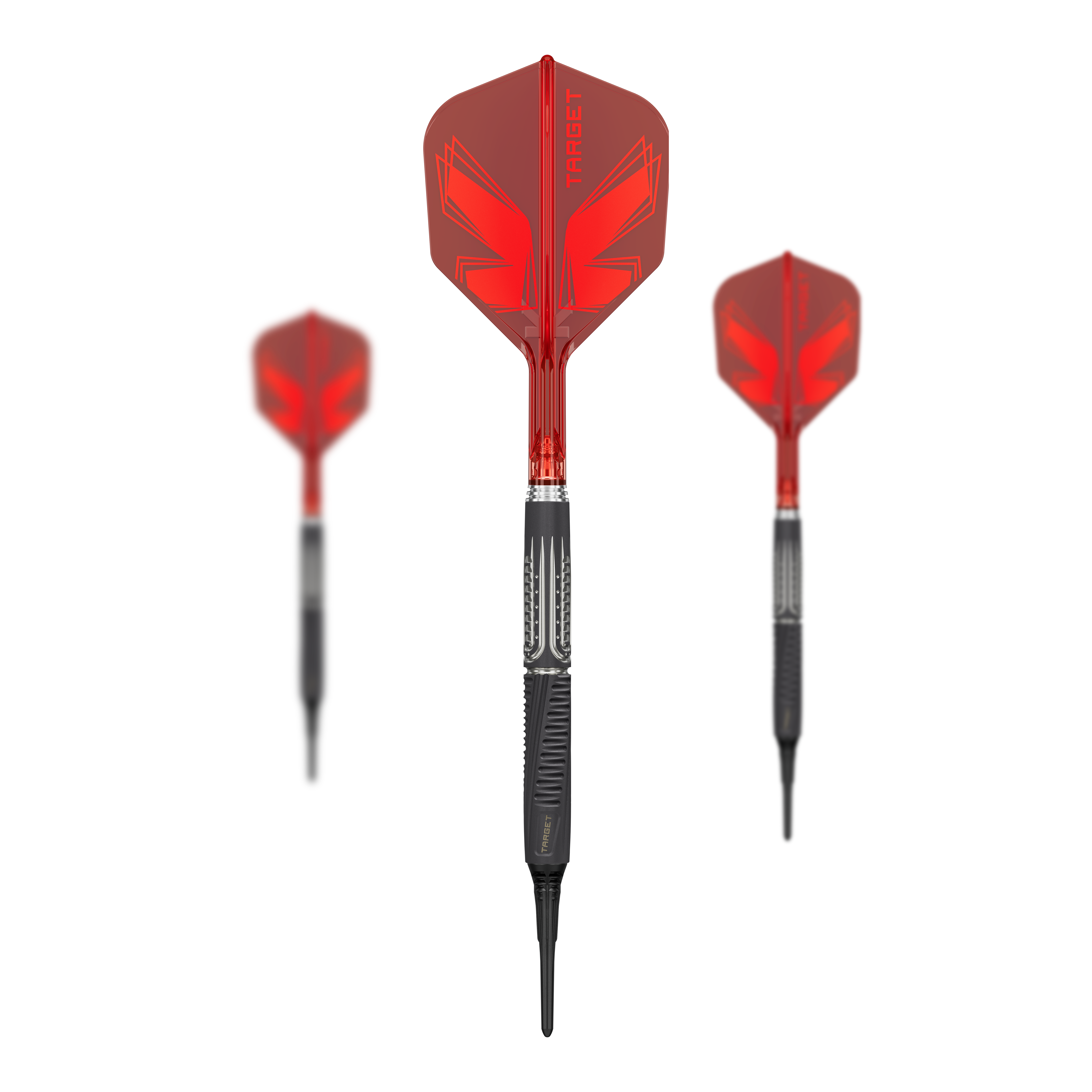 Target Shift Softdarts - 18 g Zu sehen sind die Target Shift Softdarts mit 18g. Das komplette Set liegt nebeneinander.
