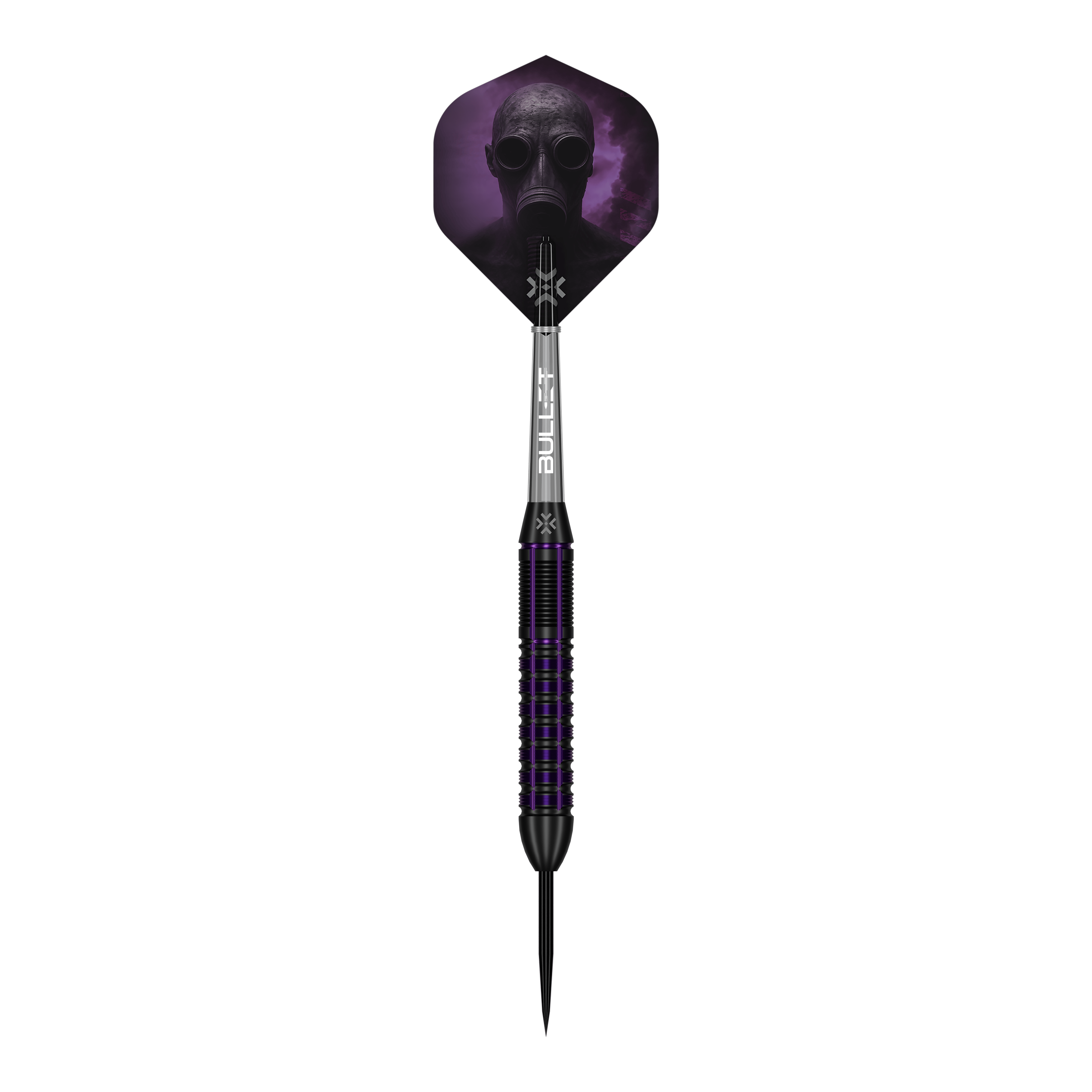 Bullet Toxic Brass Steel Darts - 23g Abgebildet ist ein einzelner Bullet Toxic Brass Steeldart - 23g. Der Dart besteht aus Messing und hat ein markantes Design.