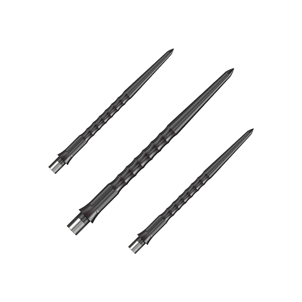 Caliburn System Steeldart Tips - Ripple - NoLip - Zwart Dargestellt ist ein Set schwarzer Steeldartspitzen mit Ripple NoLip Design, 36 mm lang. Diese sind Bestandteil des Caliburn Evo Systems.