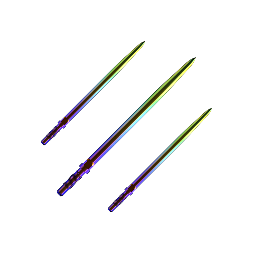Bulls NL Convertible Point Dart Tips - Glad - Regenboog Ein Bild mit dem Dateinamen BU57716_BullsNL_Convertible_Points_Smooth_Rainbow_36mm_1Set. Es zeigt wahrscheinlich ein Set von Dartspitzen in Regenbogenfarben.