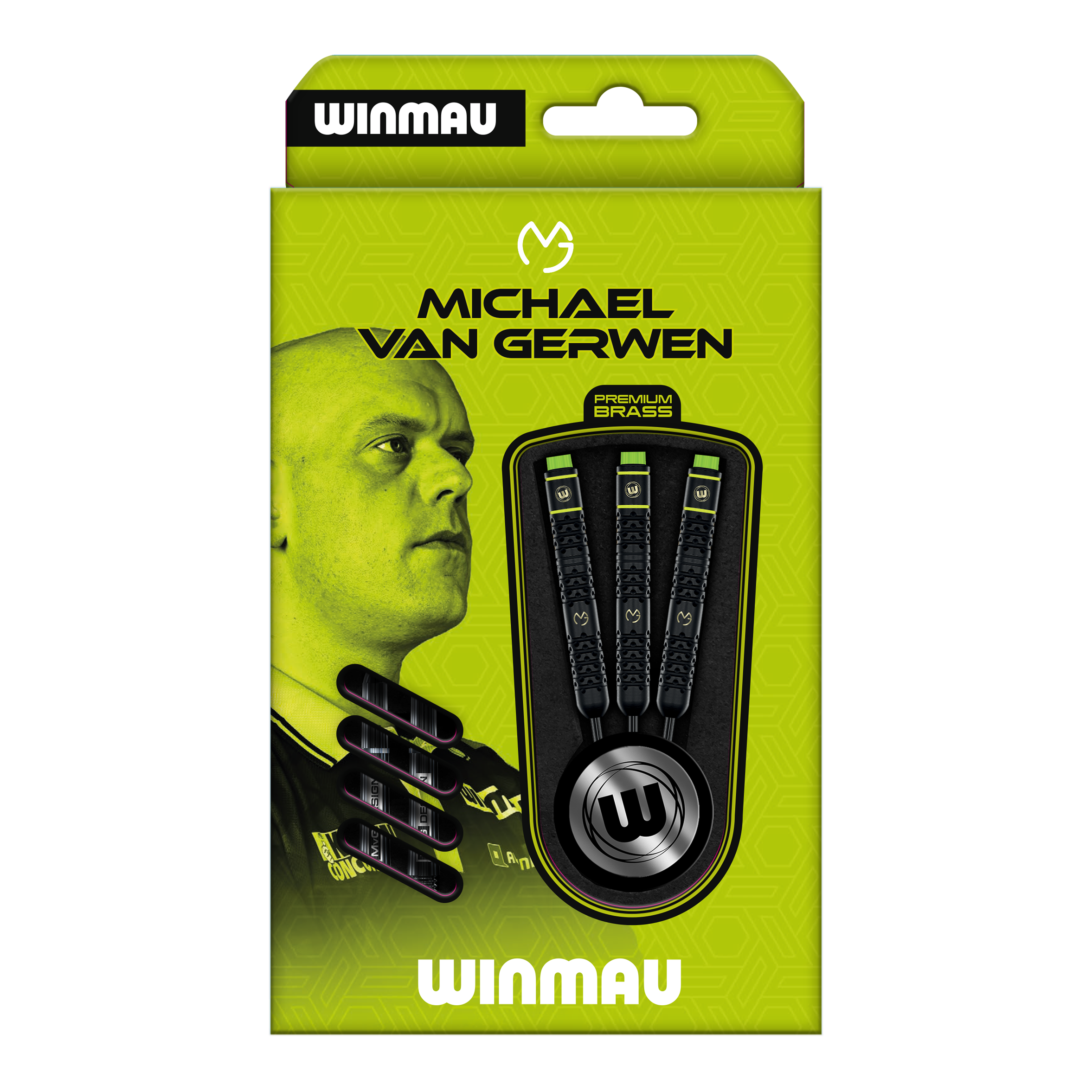 Winmau Michael Van Gerwen Messing Steeldarts - 21g Dieses Bild zeigt die Winmau Michael Van Gerwen Steeldarts mit 21 g Gewicht. Der Dartpfeil ist für Präzision und Kontrolle beim Spiel entworfen.