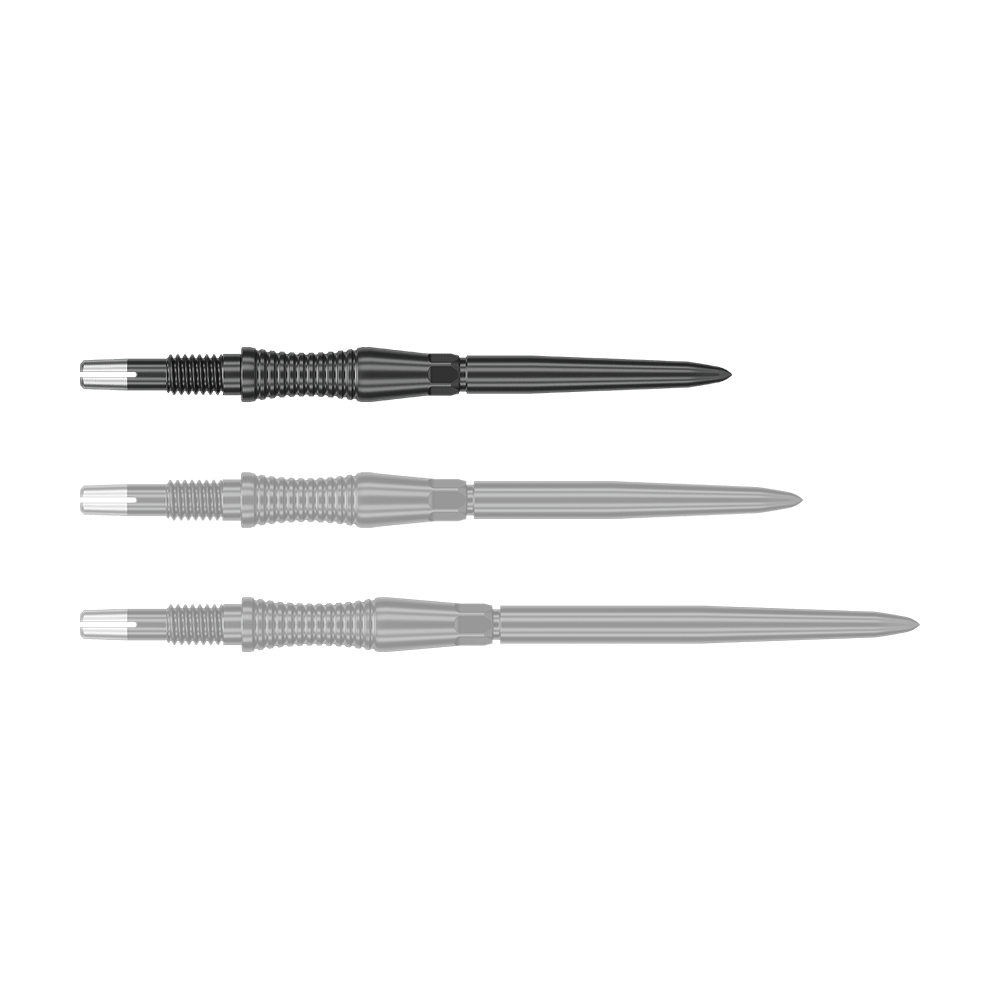 Target Swiss Point Dartpunten Signature RST - Zwart Das Bild zeigt eine Target Swiss Point Dartspitze Signature RST in Schwarz, 30mm. Die Dartspitze hat eine strukturierte Oberfläche und ein modernes Aussehen.