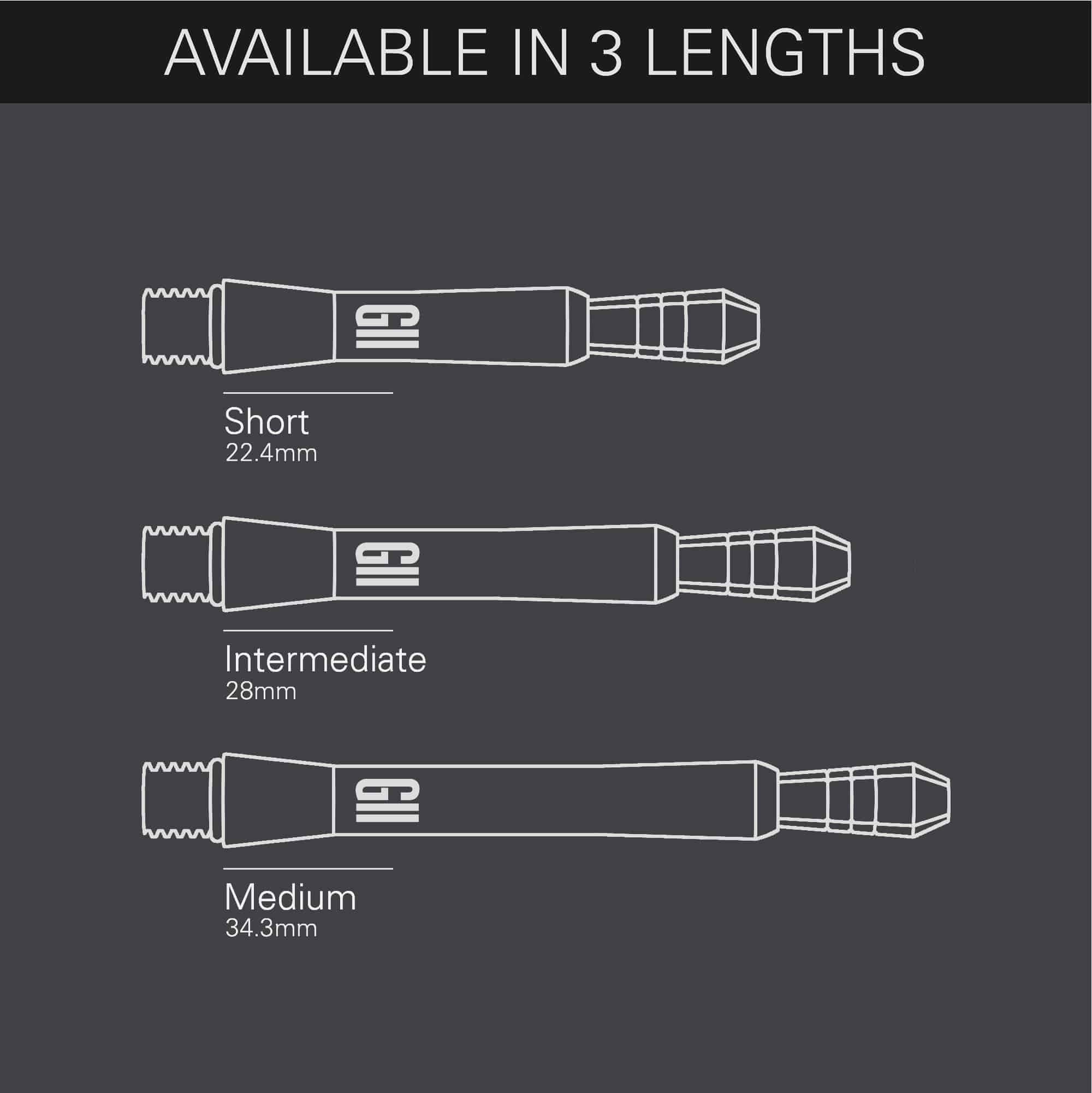 Das Bild stellt die Target Phil Taylor Power Gx2 Titanium Shafts dar. Diese hochwertigen Shafts sind ideal für anspruchsvolle Dartspieler.