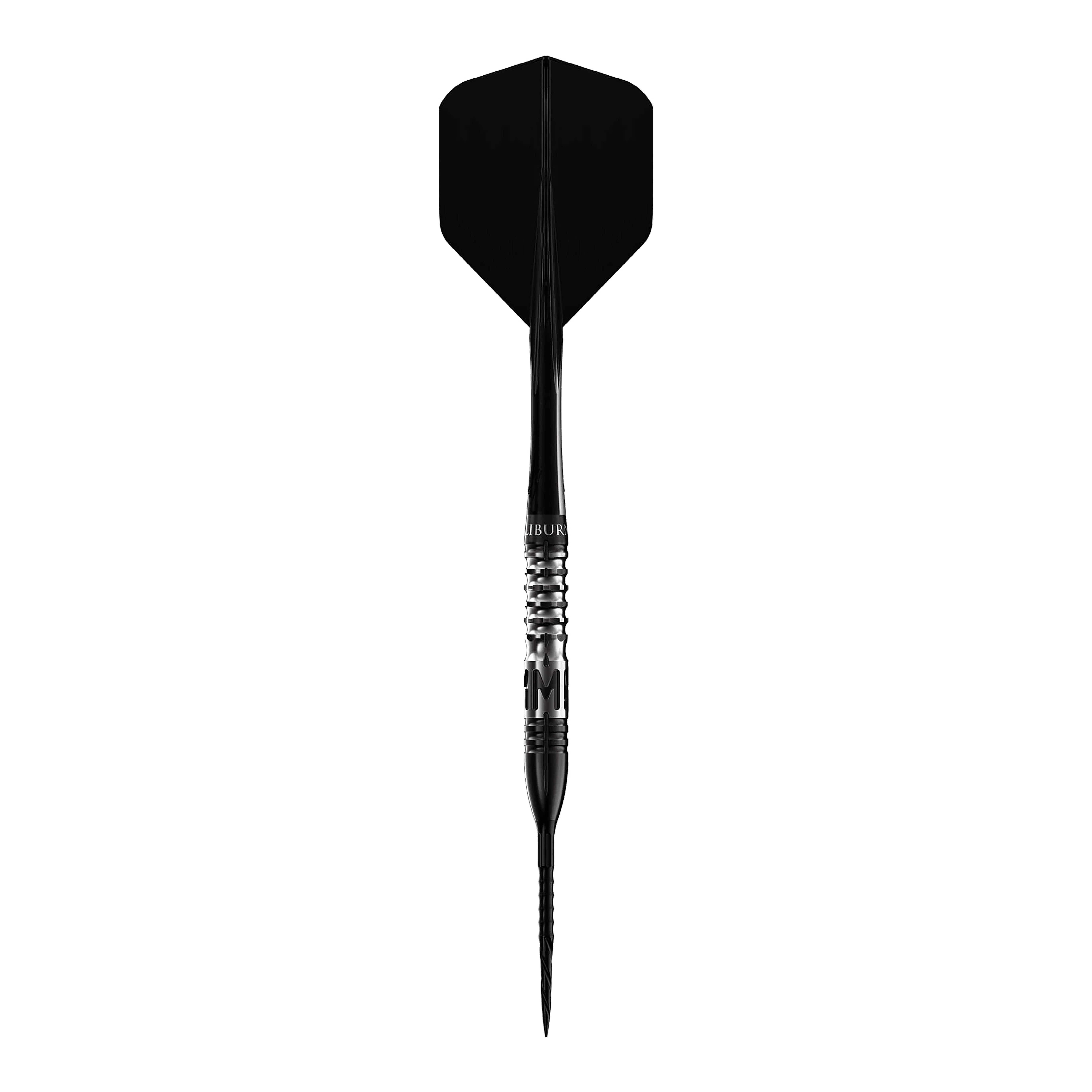 Caliburn Player MAK Steeldarts - 23,5g Das Bild zeigt einen Steeldart mit schwarzer Spitze und schwarzer Flugfahne. Es handelt sich um das Produkt "Caliburn Player MAK Steeldarts - 23,5g".