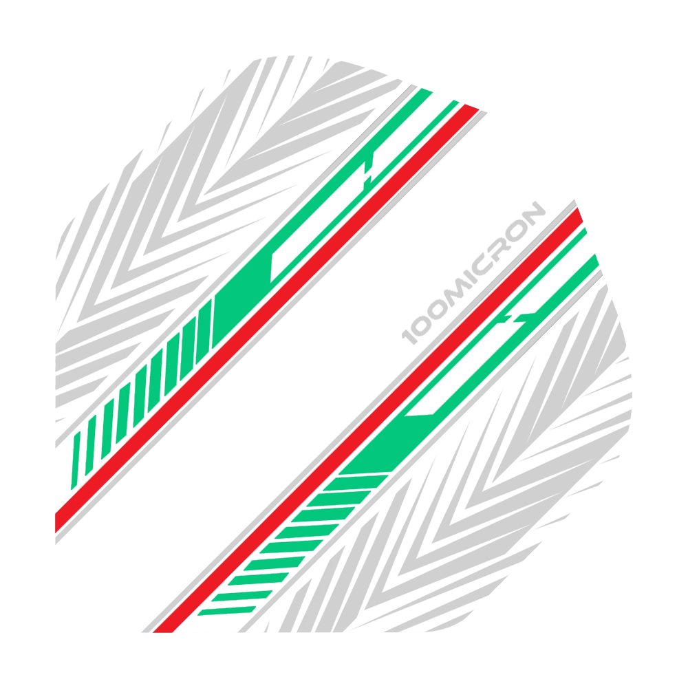 Pentathlon Flights wit/groen/rood Pentathlon Flights weiß/ farbig/ rot sind einzeln abgebildet. Die Flights zeigen drei verschiedene Farben.