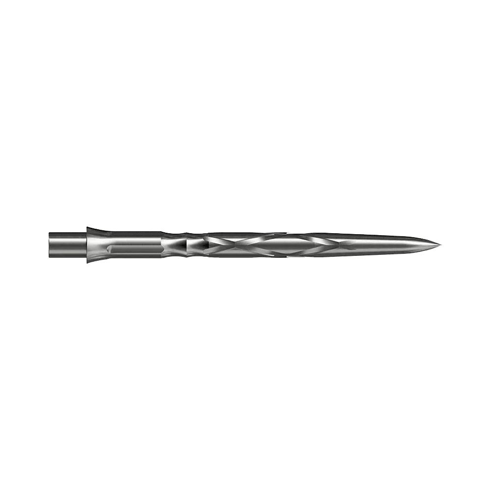 Caliburn System stalen dartpunten - HAN G2 - Zilver Dies ist eine silberne Steeldartspitze mit einem gedrehten Design. Sie ist lang und schlank, ideal für präzises Werfen.