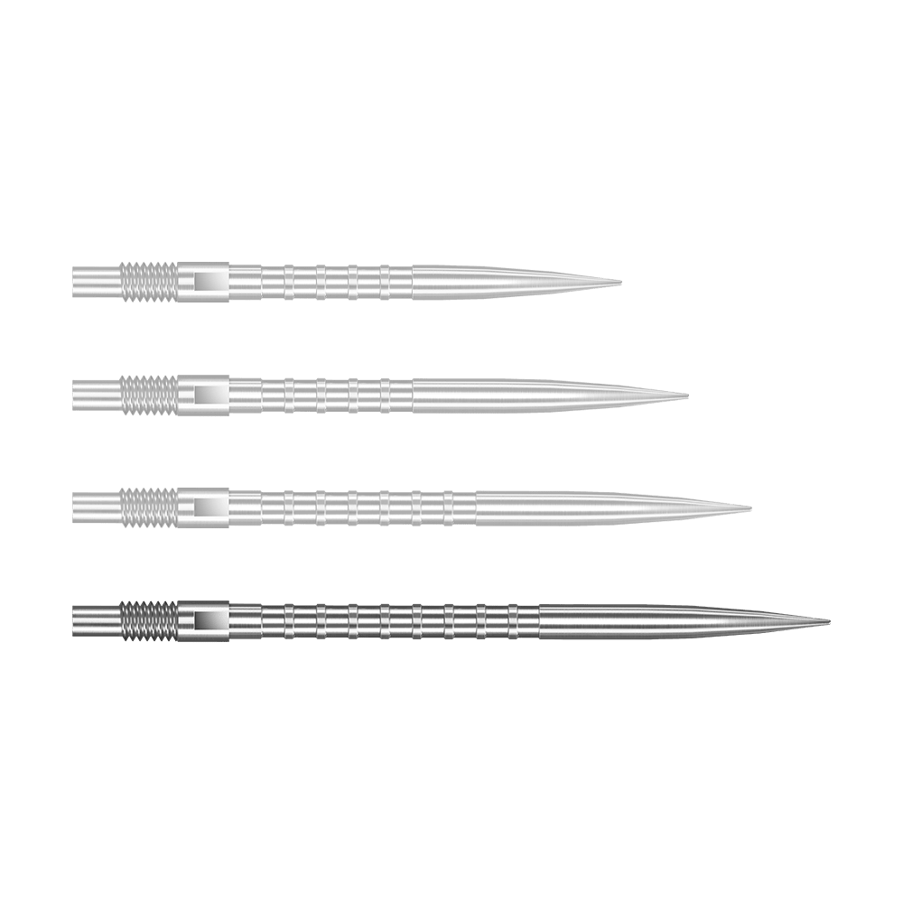 Harrows Quick Point Heavy Metal Dart Tips - Zilver Zu sehen ist eine silberne Dartspitze Quick Point Heavy Metal Grip mit 40 mm Länge. Die Spitze ist detailliert abgebildet.