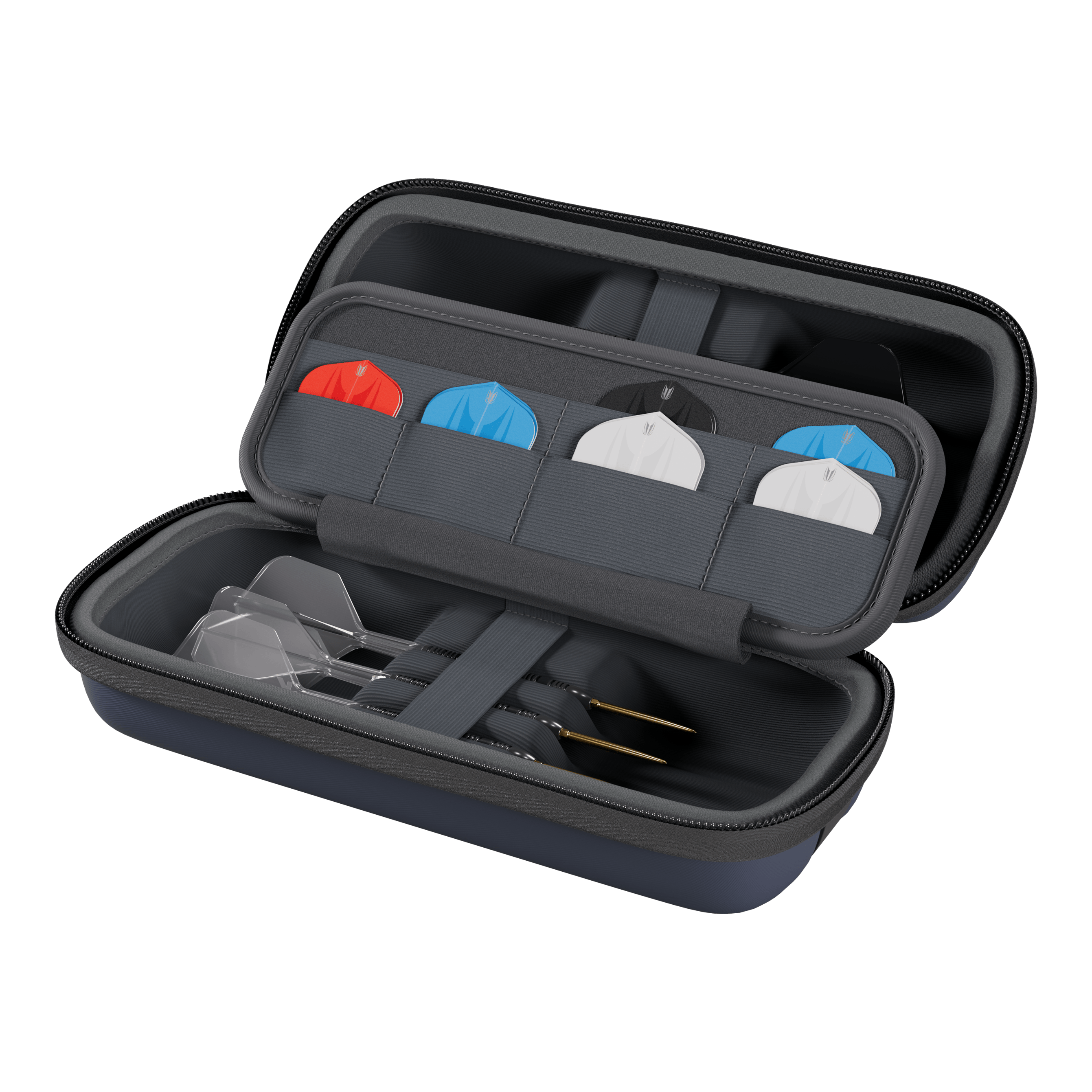 Target BOA Dartcase Das Bild zeigt ein weiteres Target BOA Dartcase in Navy und Dunkelgrau. Es ist ideal für den Transport von Darts und Zubehör geeignet.