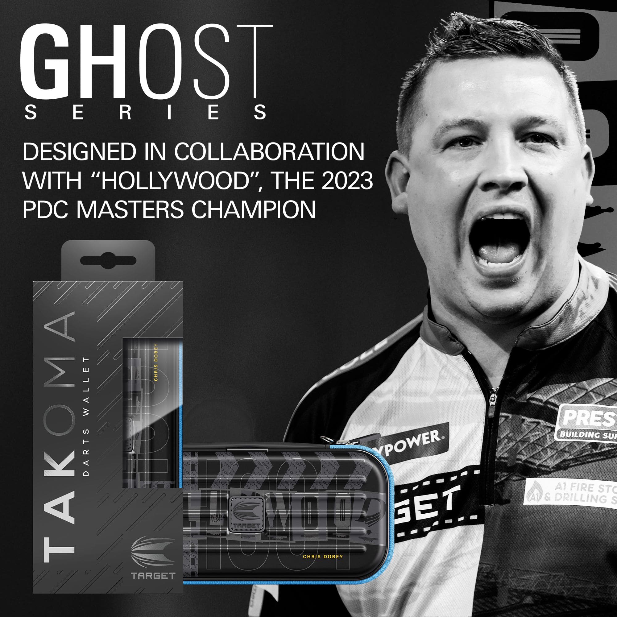 Takoma Ghost Series Chris Dobey dartkoffer Zu sehen ist das Dartcase der Takoma Ghost Series Chris Dobey. Das Produkt wurde für Darts-Fans gestaltet und ist hochwertig verarbeitet.