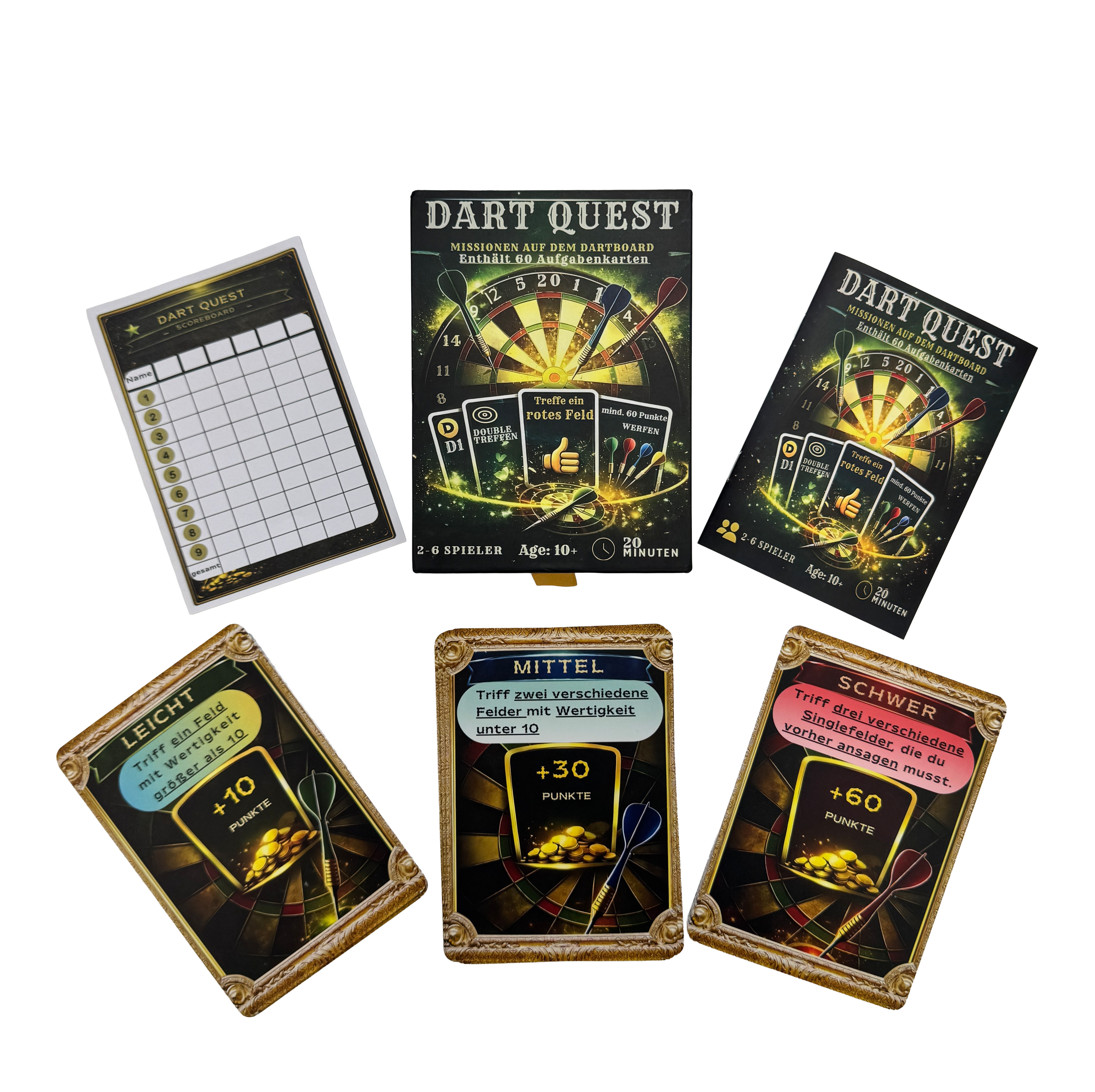 Dart Quest kaartspel Auf diesem Bild sieht man das Dart Quest Kartenspiel. Es sorgt für Spaß und Abwechslung.