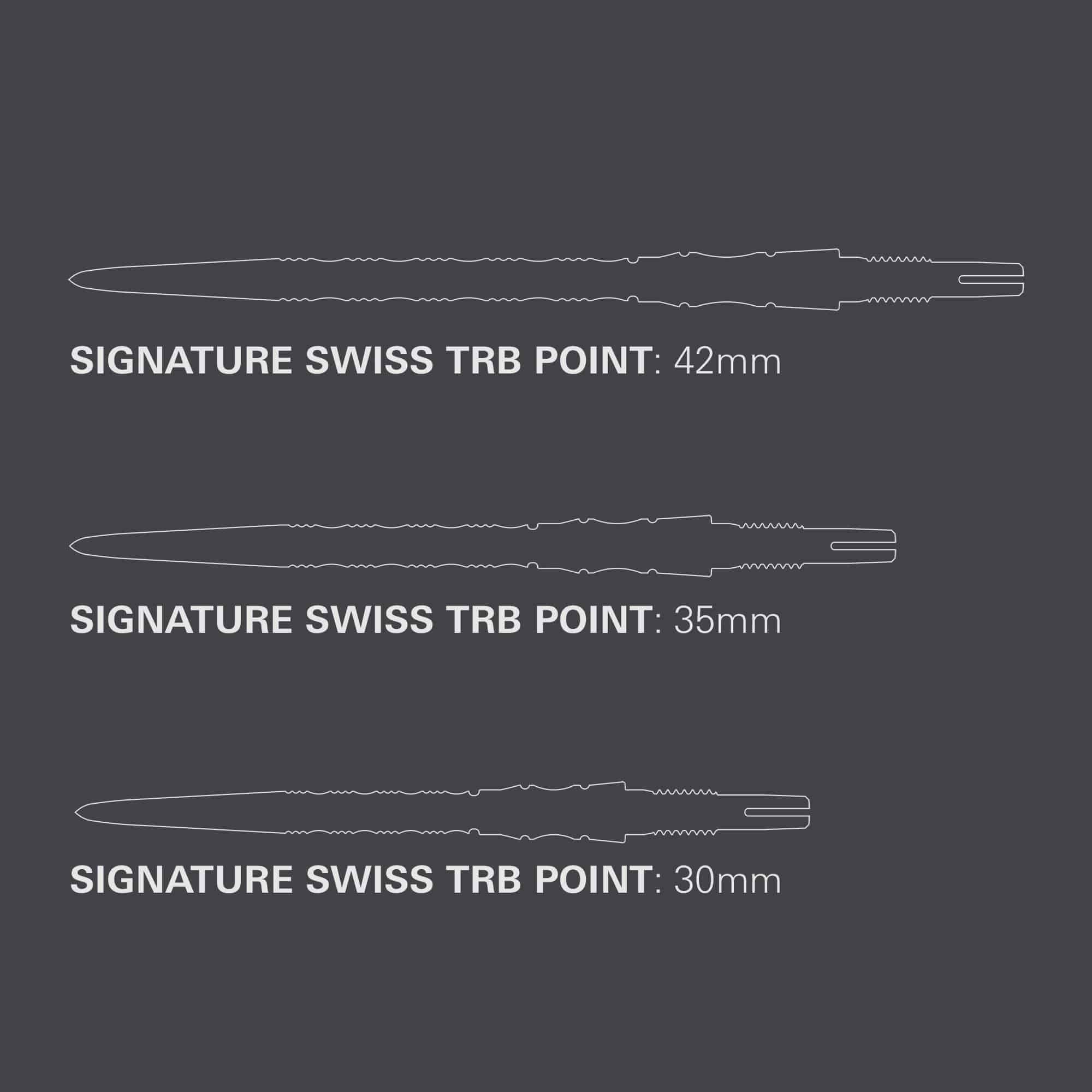 Target Signature Swiss Point TRB stalen dartpunten - zilver Das Foto zeigt die Target Signature Swiss Point TRB Steeldartspitzen in der Farbe Silber. Sie sind ideal für den professionellen Einsatz im Dartsport.
