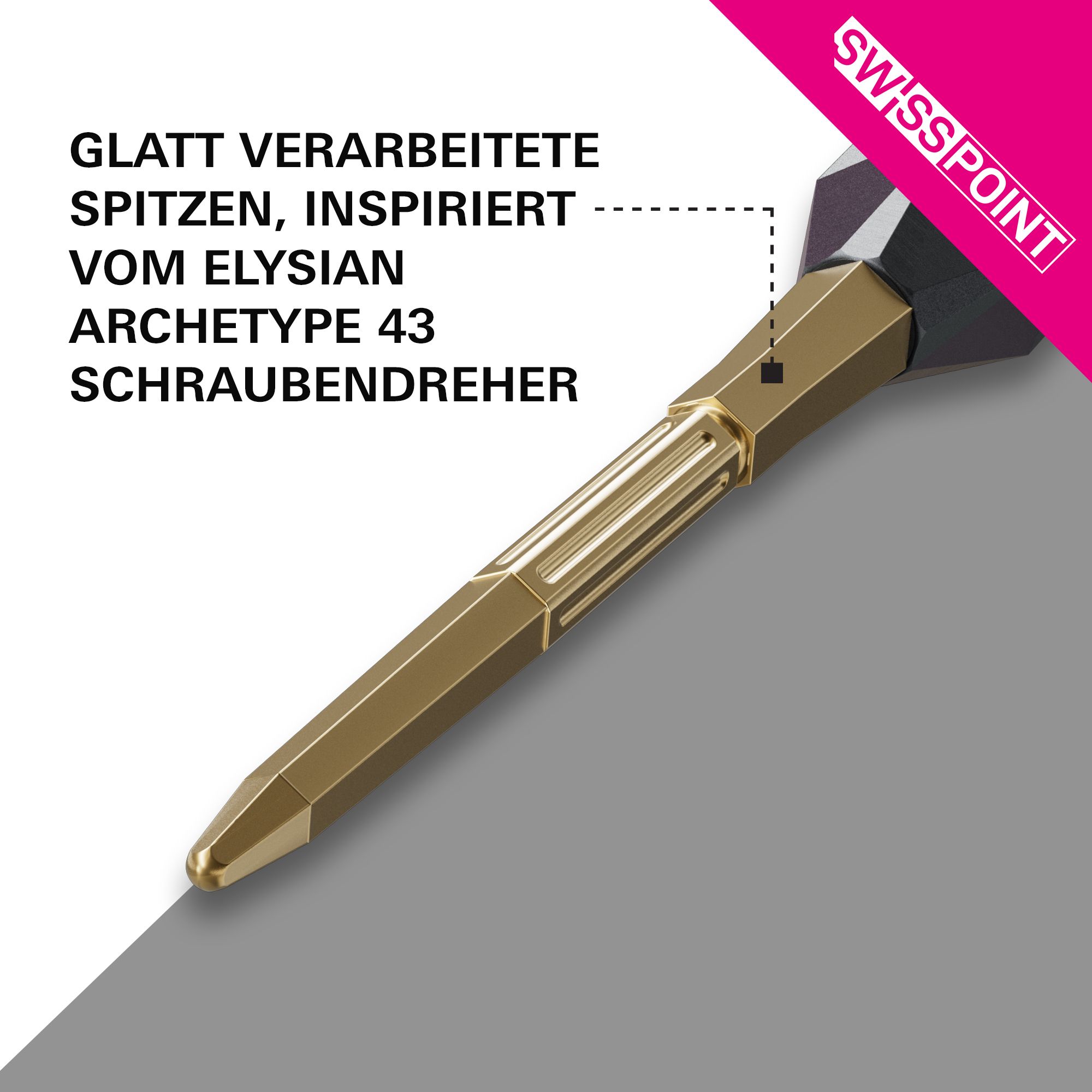 Target Elysian Archetype 43 Swiss Point stalen dartpijlpunten - Goud Target Elysian Archetype 43 Swiss Point Steeldartspitzen in Gold werden abgebildet. Sie sind hochwertige Dartspitzen für professionelle Dartspieler.