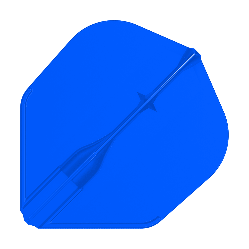 L-L-Style3EZ-vluchten Das Bild zeigt ein einzelnes, blaues Dartflight. Es hat eine glatte Oberfläche und eine klassische, fast quadratische Form.