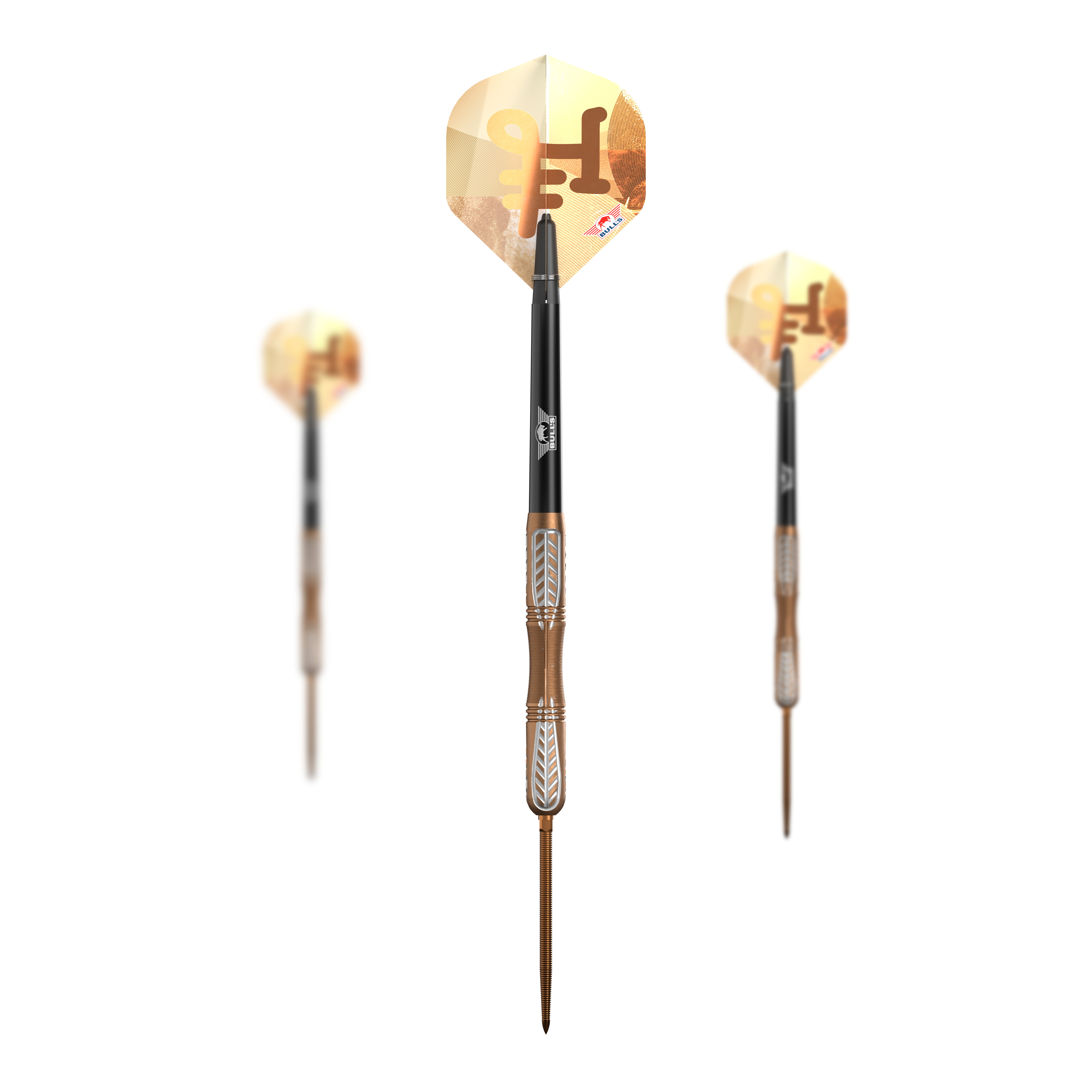 Bulls NL Bronzo True Convertible Point stalen dartpijlen Abgebildet ist das Set Bulls NL Bronzo True Convertible Point Steeldarts. Mehrere Darts sind im Paket enthalten.