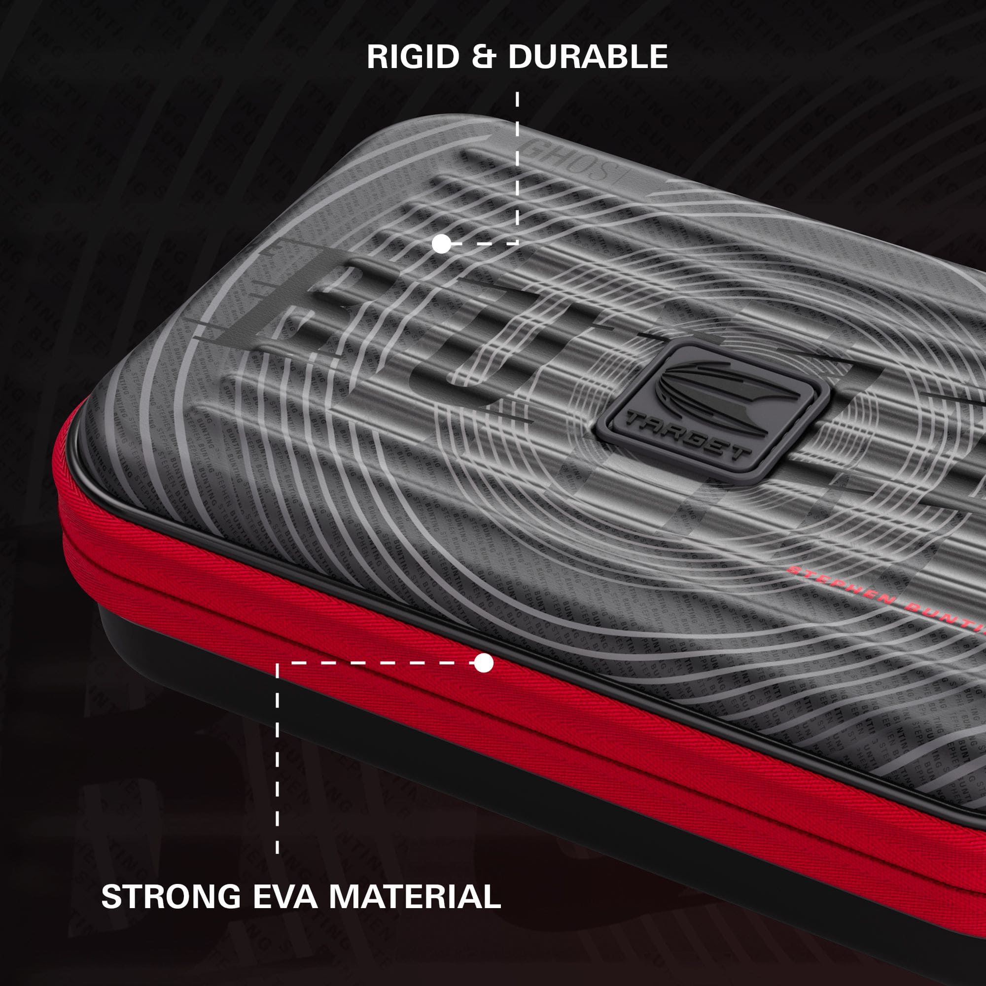 Takoma XL Ghost Series Stephen Bunting darthoesje Das Foto zeigt das Takoma XL Ghost Series Stephen Bunting Dartcase. Es handelt sich um eine praktische und stabile Darttasche für Fans von Stephen Bunting.