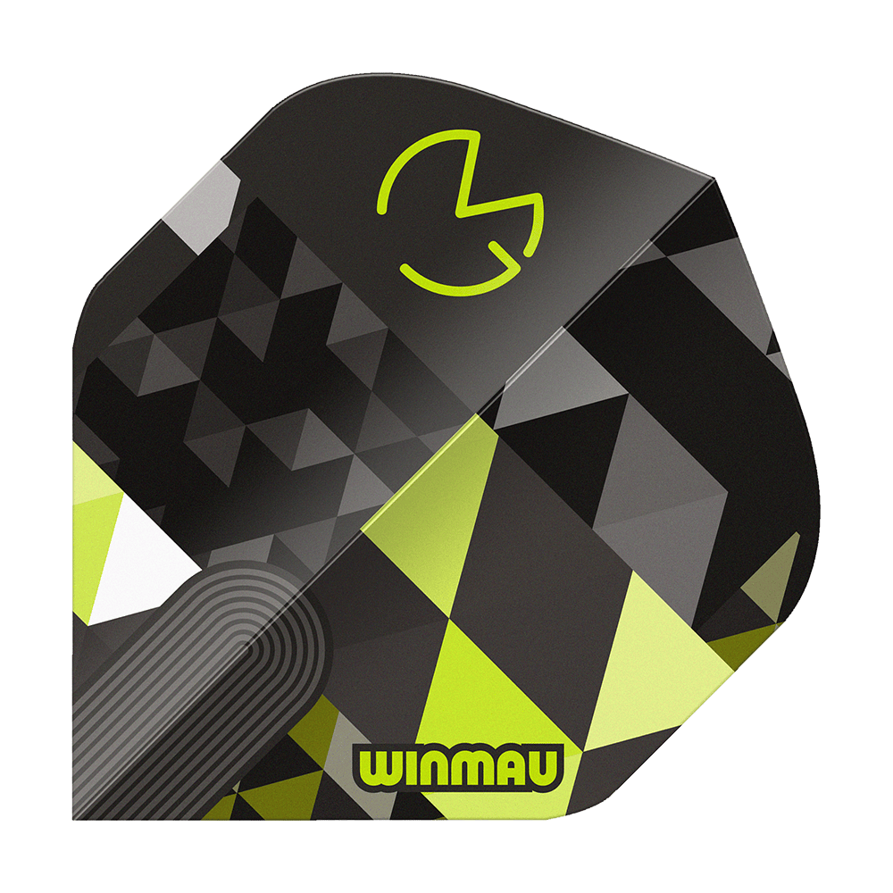 Winmau Prism Delta MvG Logo Groen Nr. 2 Standaardvluchten Das Bild zeigt Winmau Prism Delta MvG Logo Green No2 Standard Flights. Es handelt sich um ein Set Flight-Aufsetzer.