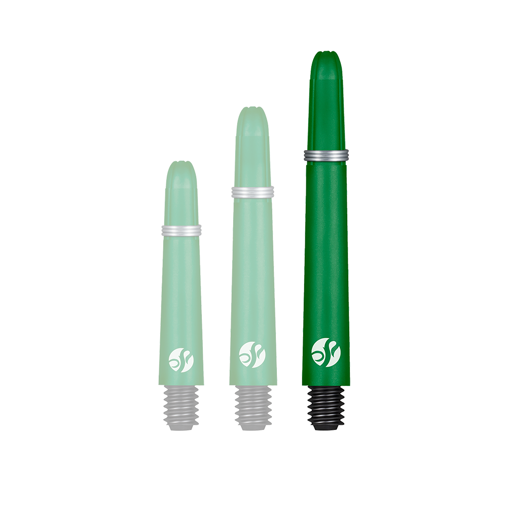 Shot Koi Carbon Shafts - Groen Ein Dart-Schaft wird einzeln präsentiert. Der Hals ist markant ausgeführt.